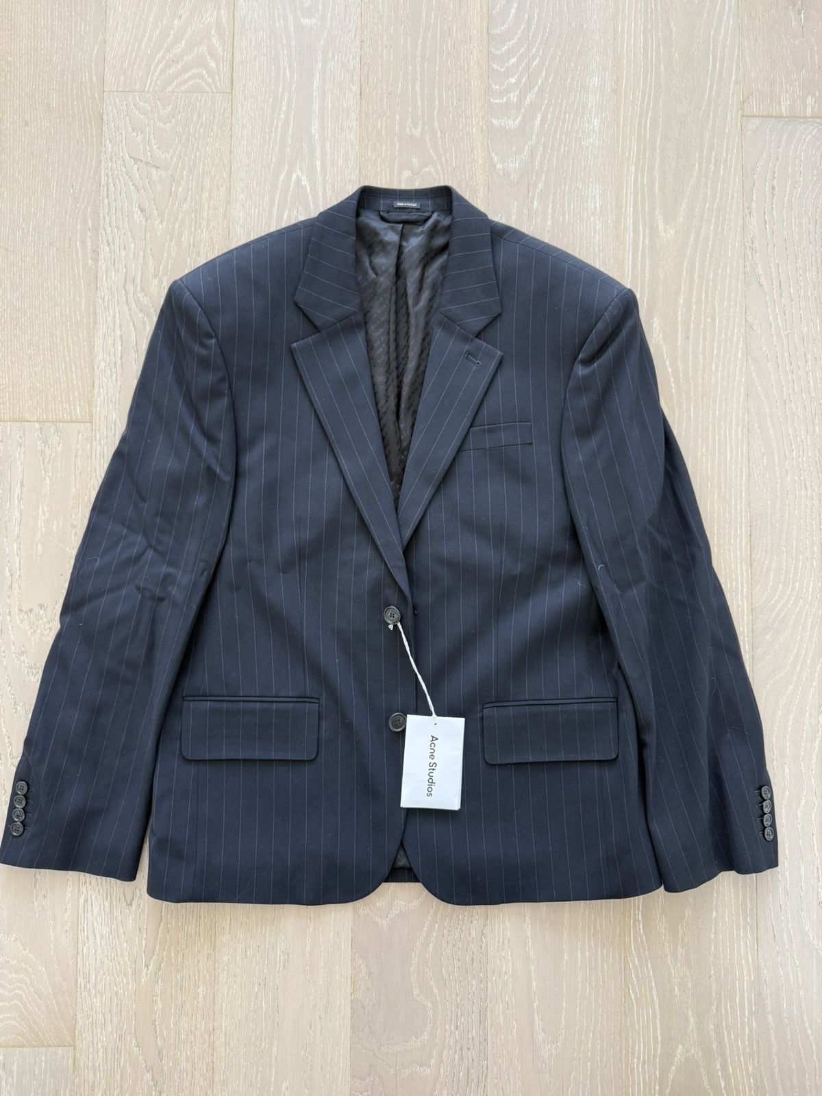 Acne Studios Acne Studios Navy Grey Pinstripe Twill Blazer Size 44R - 4 Thumbnail