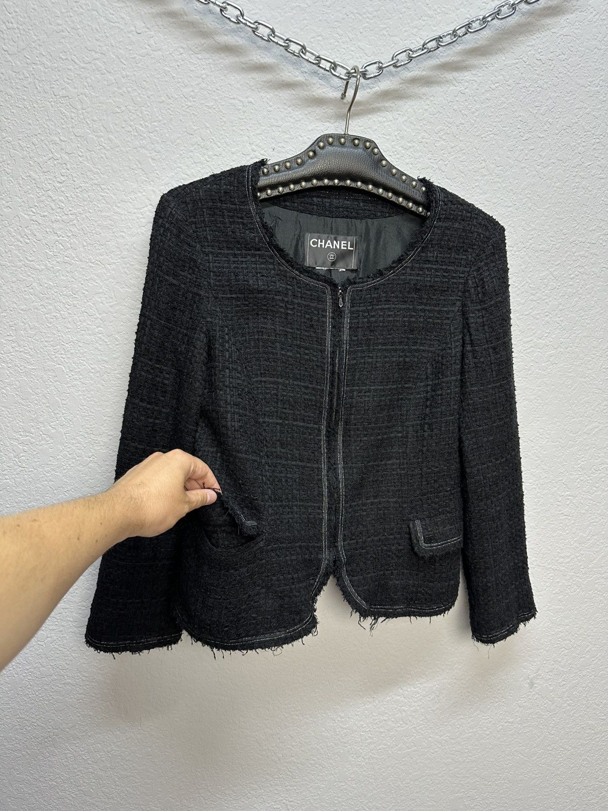 Chanel Authentic CHANEL Tweed Blazer Jacket Cotton Logo Black Size S / US 4 / IT 40 - 15 Thumbnail
