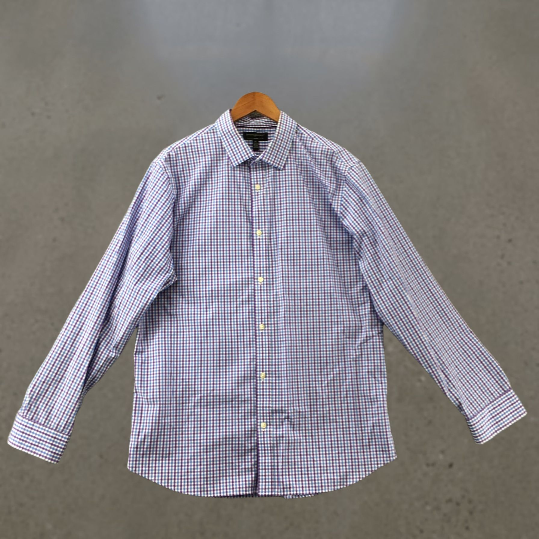 Banana Republic Banana Republic Button-Up Dress Shirt Mens XL Purple Check Collared Long Sleeve Slim Non-Iron Regular Fit Size 46R - 1 Thumbnail