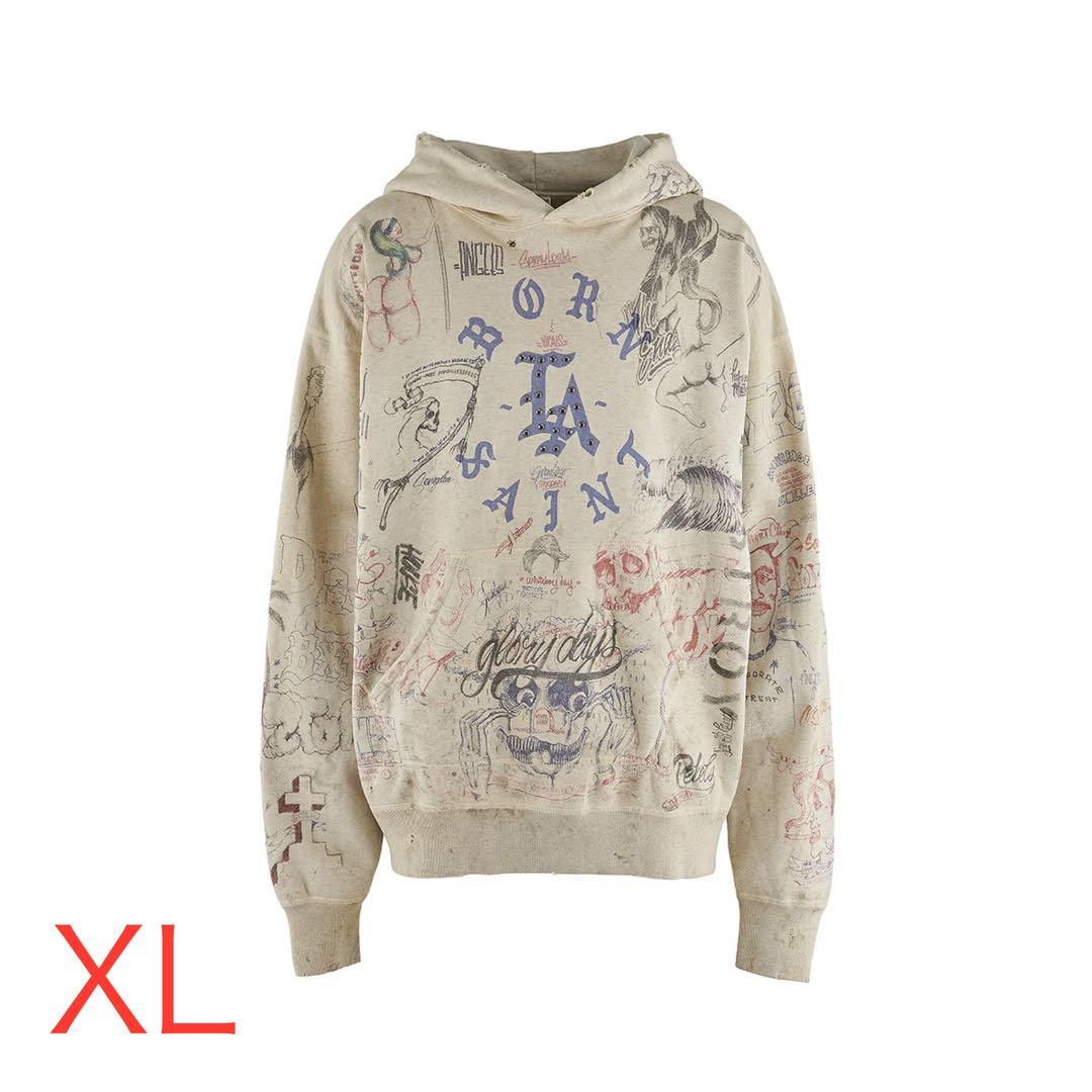 image of Born X Raised Distressed Graffiti Hoodie, Men's (Size XL)