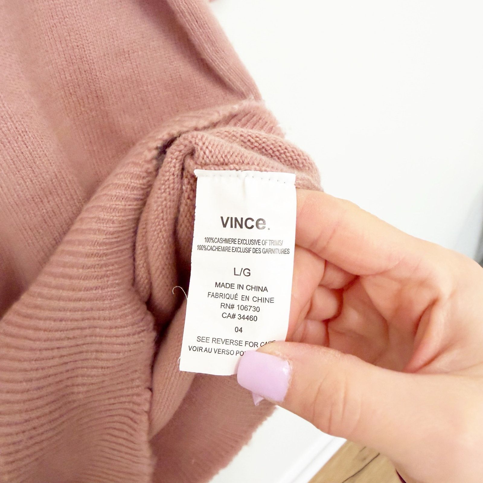 Vince Vince Pink Elbow Sleeve 100% Cashmere Tunic Sweater Sz L Size L / US 10 / IT 46 - 3 Thumbnail
