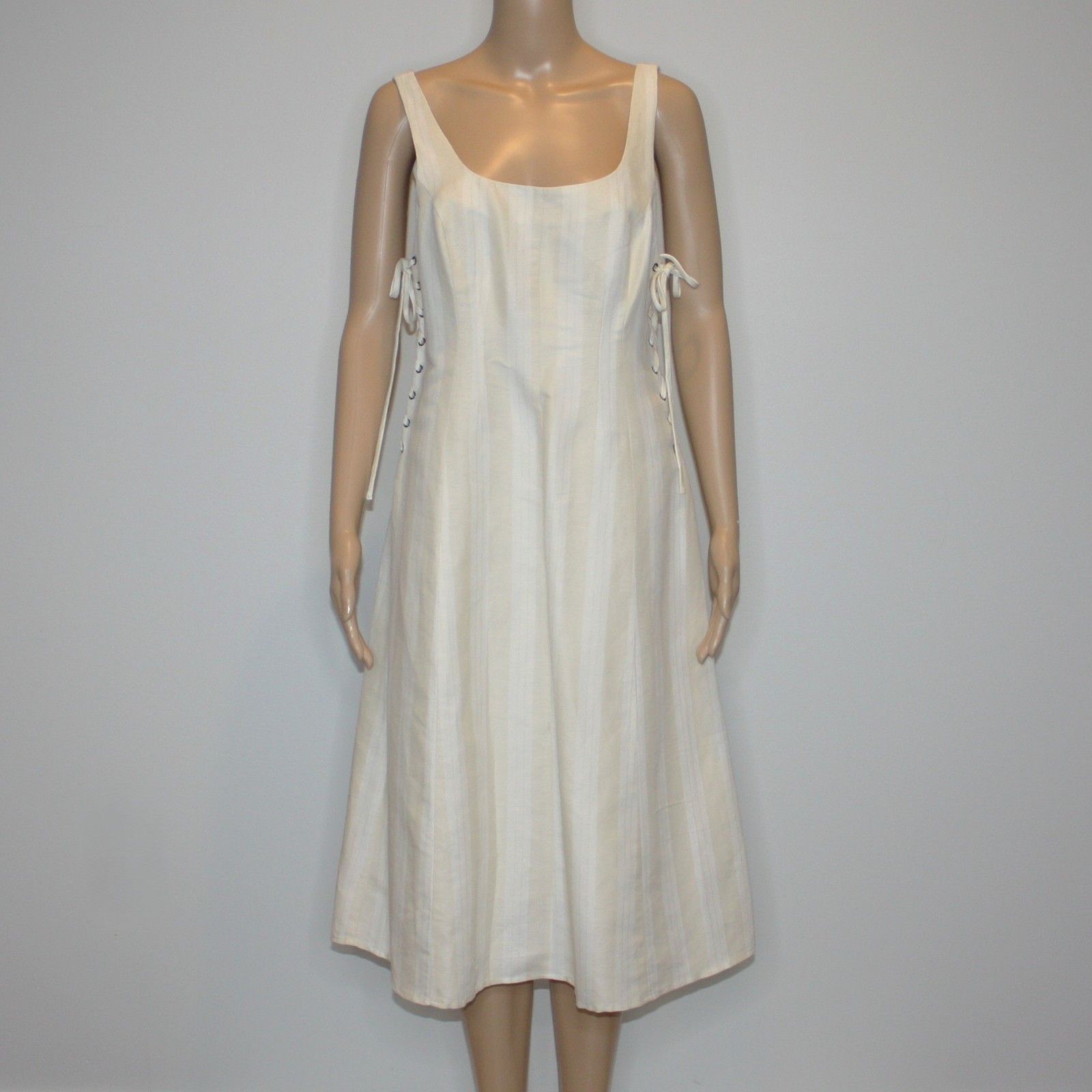 ASTR The Label Elena Beige Striped Lace-up Midi Dress size L $148 NWOT Size L / US 10 / IT 46 - 6 Thumbnail