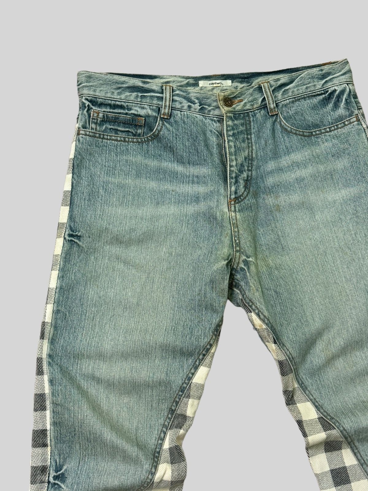 Japanese Brand VINTAGE CANTWO RECONSTRUCTED PLAIDS DENIM JEANS Size US 31 - 4 Thumbnail
