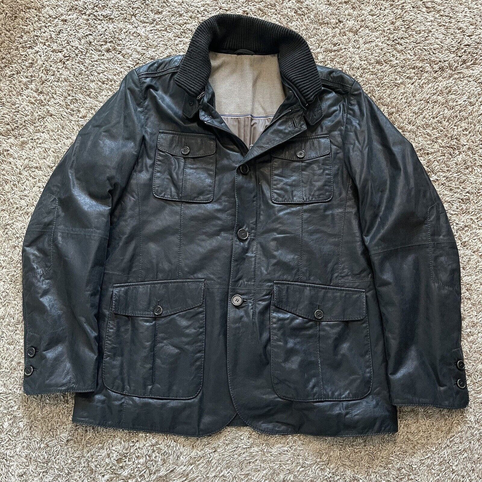 image of Beretta Leather Cargo Safari Hunting Insulted Wool Collar Jacket in Black, Men's (Size XL)