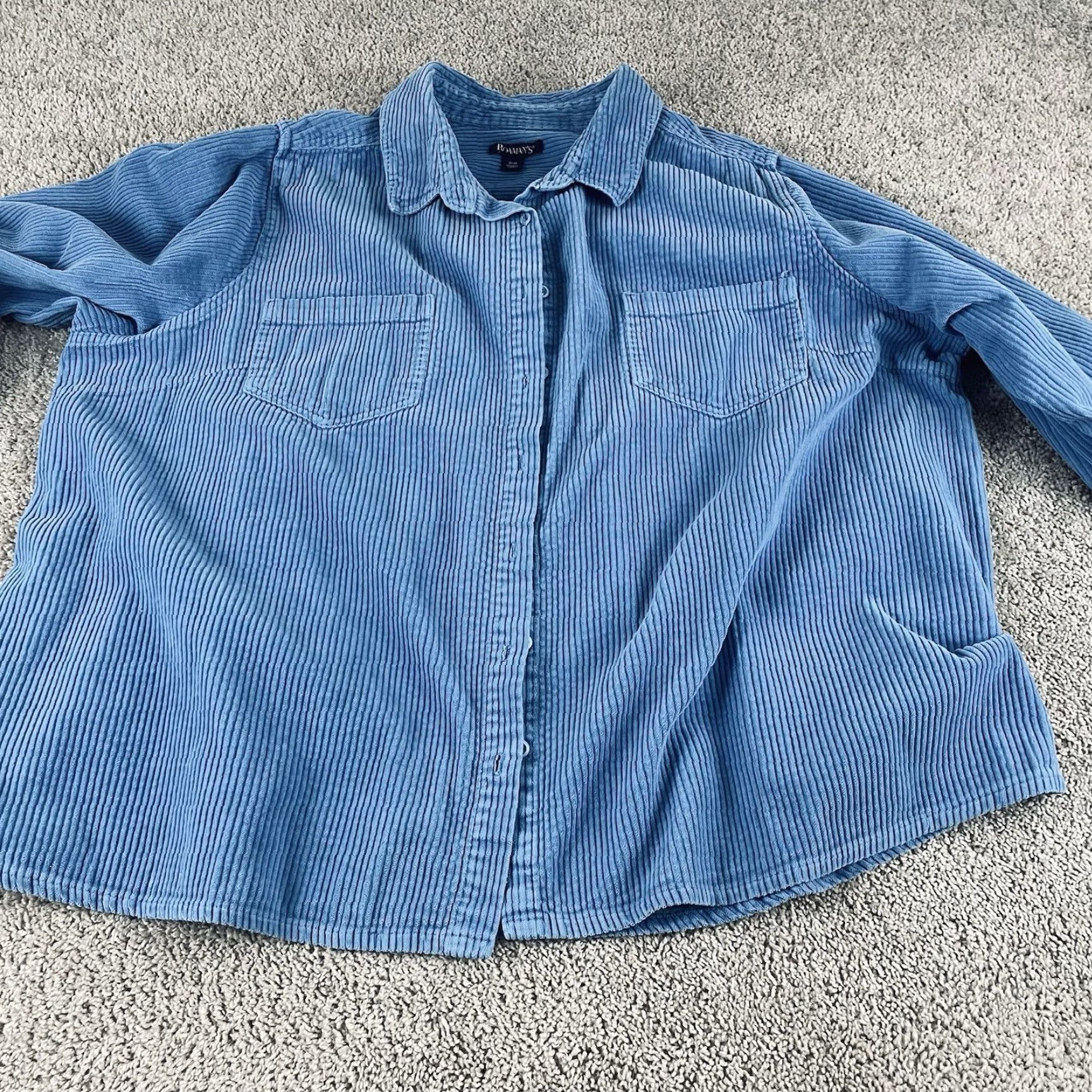 Vintage Romans Corduroy Shirt Women 30W (3X) Blue Shacket Button-Up Casual Long Sleeve 100% Cotton Chest Pocket Vintage No Size 4XL / US 24-26 - 3 Thumbnail