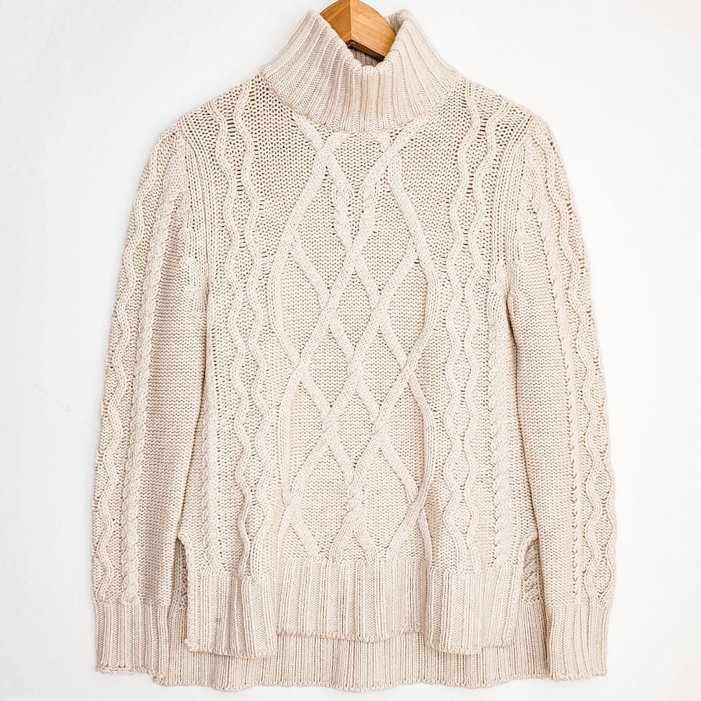 Max Mara MaxMara Weekend Cream Tan Cable Knit 100% Virgin Wool Turtle ...