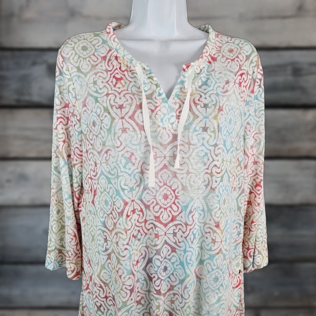 Vintage Chico's Weekends Womens Blouse Shirt 3/4 Sleeve Pink Blue Rayon Blend Medium Adult Womens Size M / US 6-8 / IT 42-44 - 1 Thumbnail