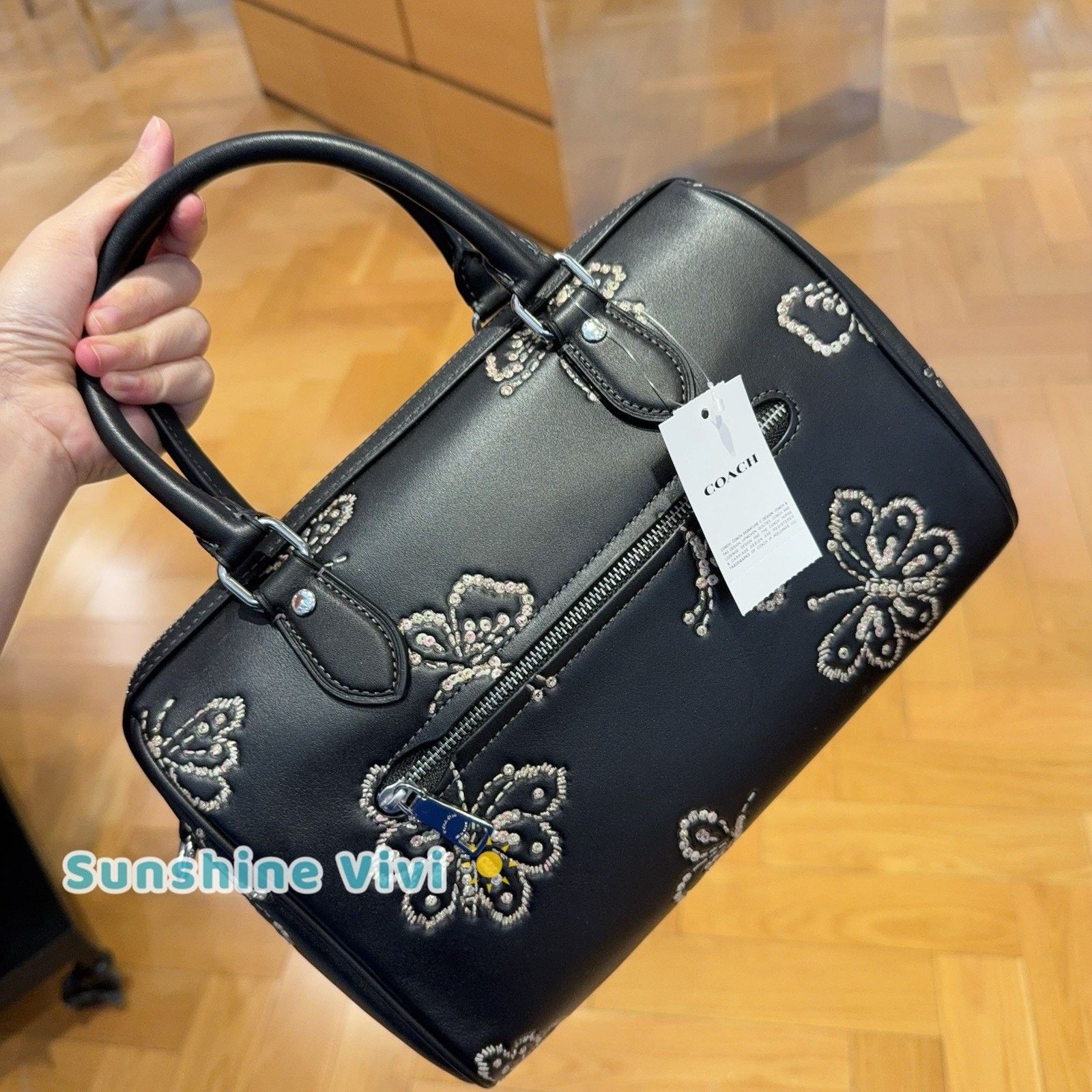 Coach NWT Coach Rowan Satchel Bag Butterfly CCK88 Black Silver Size ONE SIZE - 3 Thumbnail
