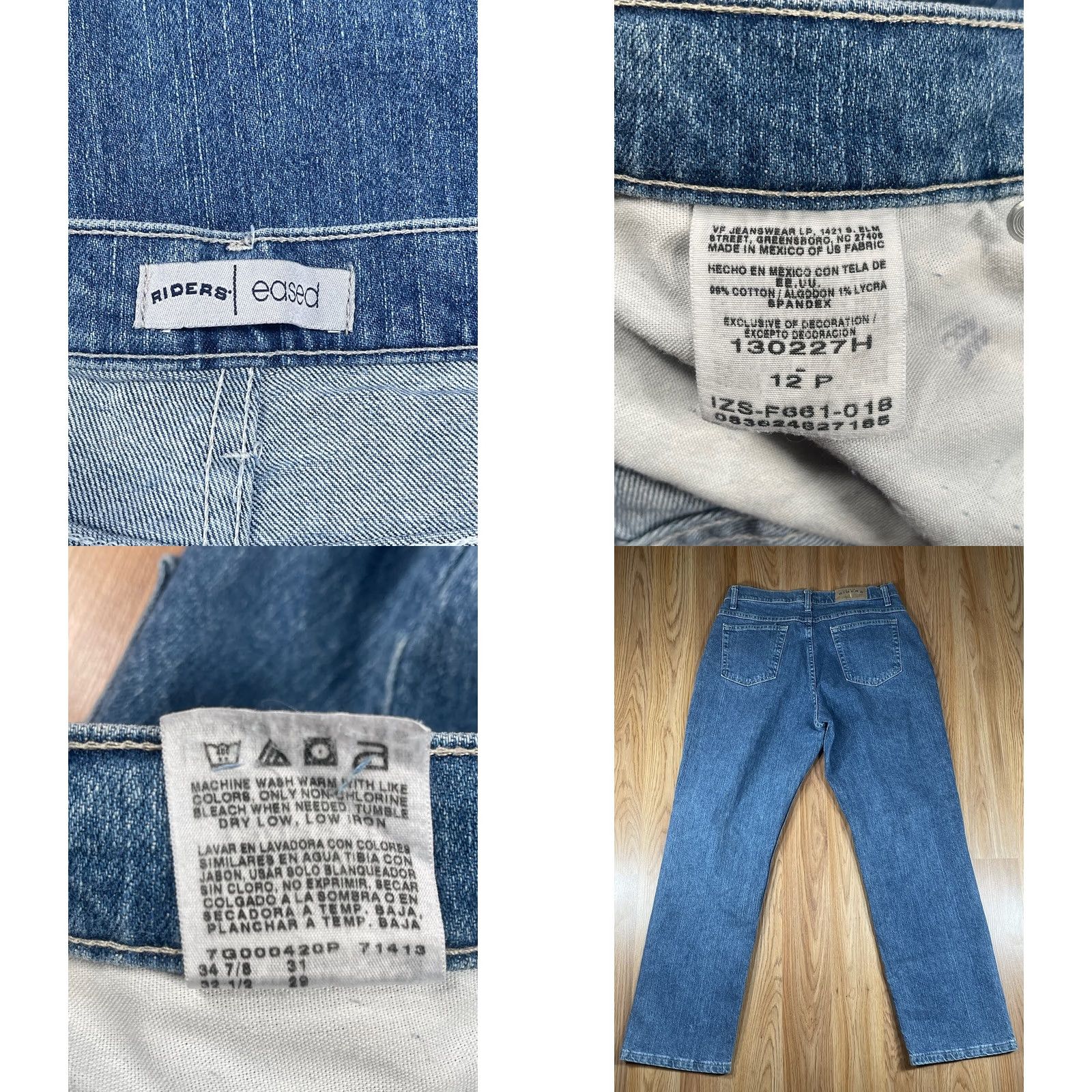 Vintage Riders Jeans Mid Rise Eased Straight Leg Blue Wash Denim Pants Women’s Size 12P Petite 30x29 Mens Womens Girls Boys Size 34" / US 12 / IT 48 - 8 Thumbnail