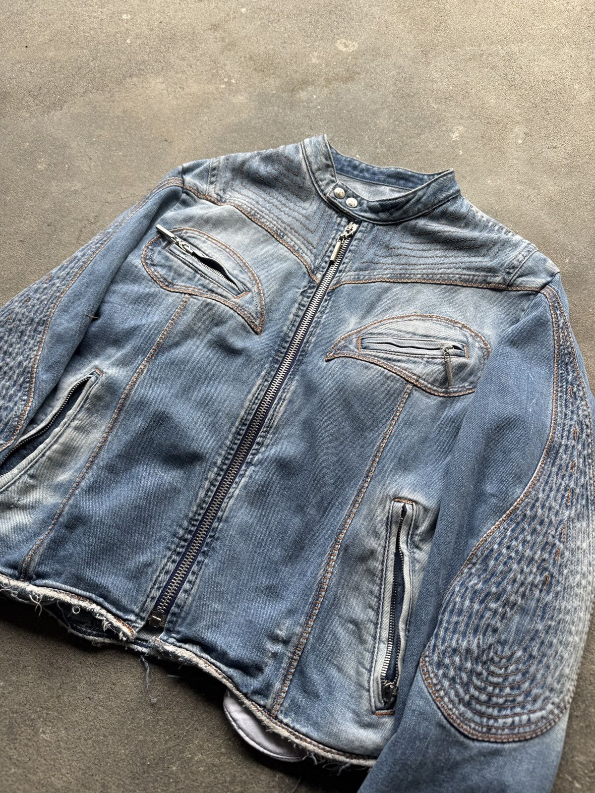 Roberto Cavalli Just Cavalli Denim Jacket Y2K Biker Distressed Size US M / EU 48-50 / 2 - 4 Thumbnail