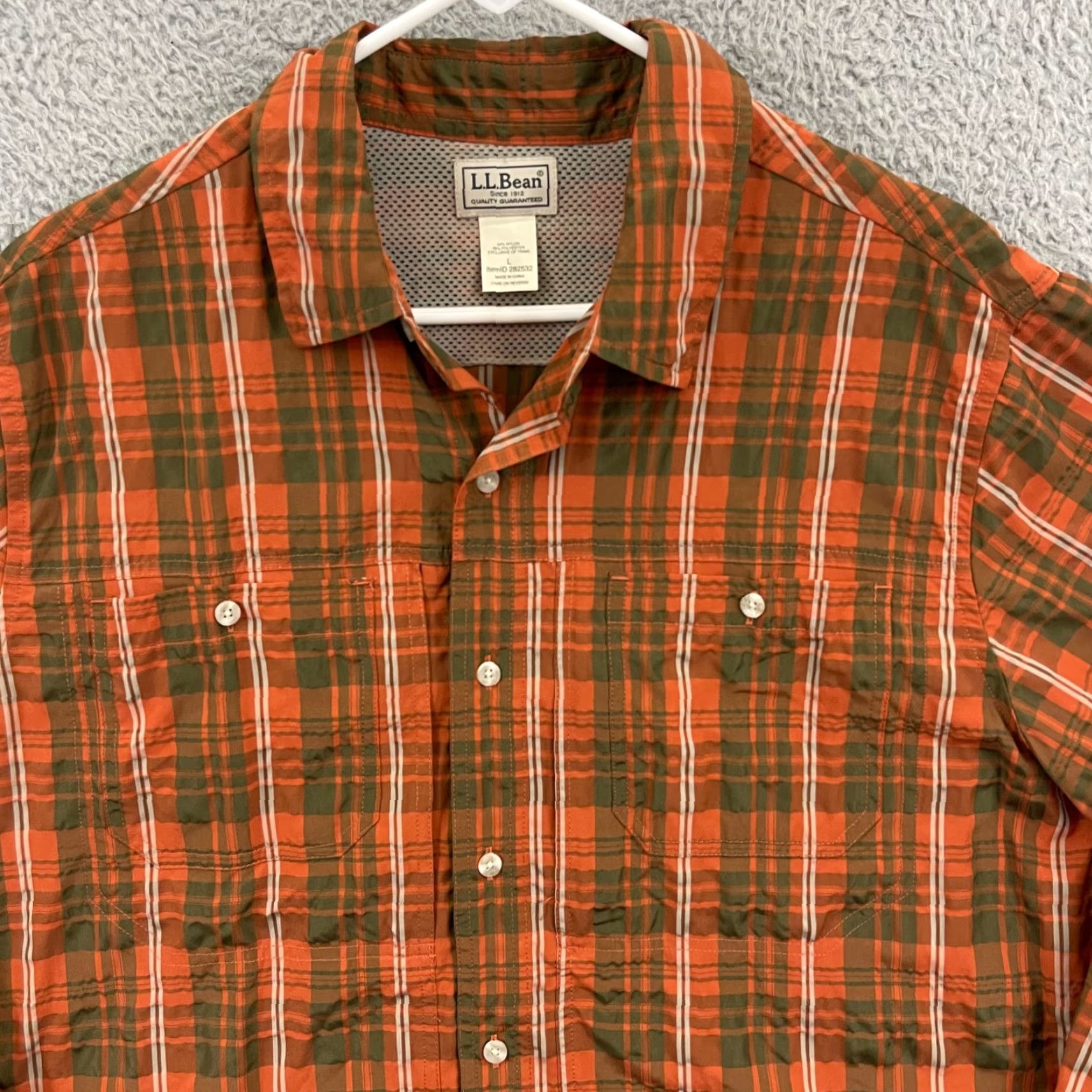 Vintage VINTAGE LL Bean Shirt Mens Large Orange Casual Button Plaid Check Long Sleeve Nylon Size US L / EU 52-54 / 3 - 3 Thumbnail