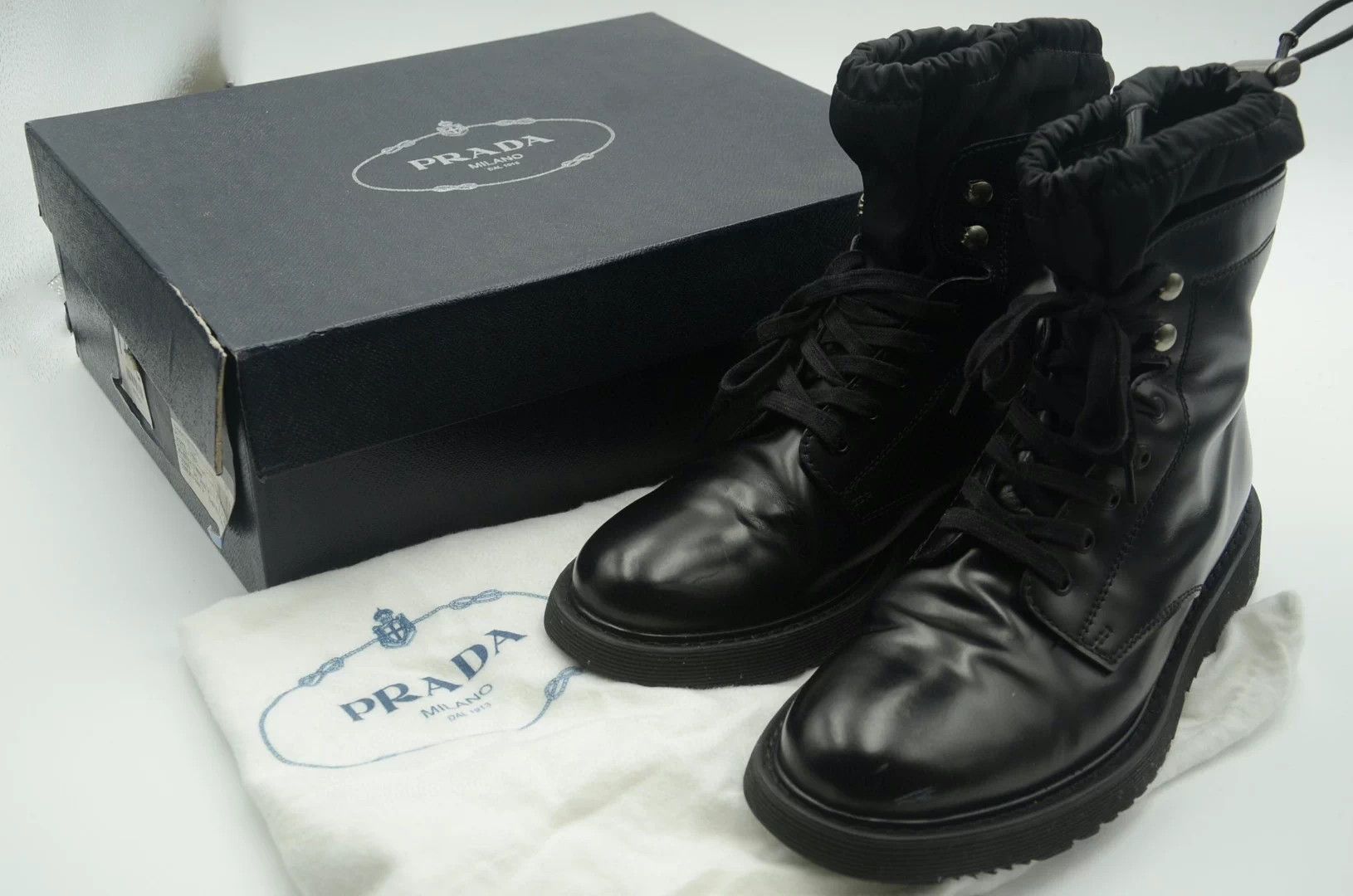 Prada Prada high-top double leather black men's 42 boots Size US 9 / EU 42 - 1 Thumbnail