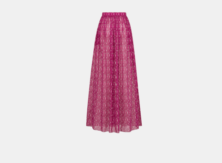 Dior o1w1db11225 451J64 Long Pleated Skirt in Fuchsia/White Size 30" / US 8 / IT 44 - 2 Thumbnail