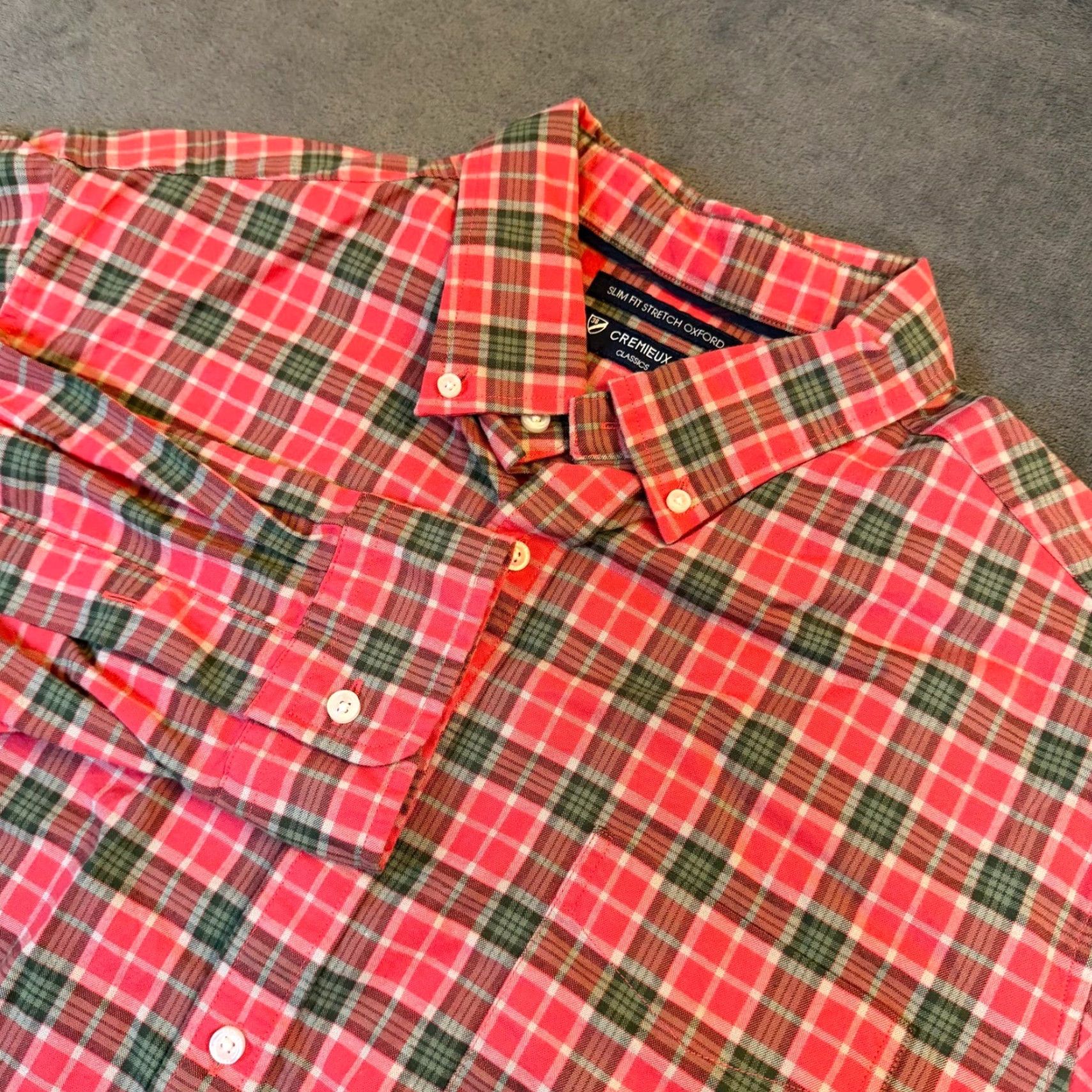 Cremieux Cremieux Shirt Mens XL Slim Fit Stretch Oxford Plaid Button-Down Red Multicolor University Preppy Casual Business Size US XL / EU 56 / 4 - 2 Thumbnail