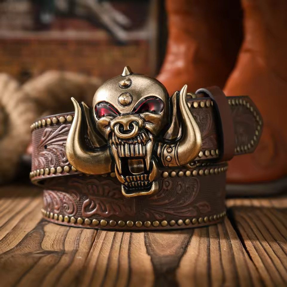 Japanese Brand Trendy Gothic Punk Costume Bull Skulls Buckle Belt Size 42 - 1 Thumbnail