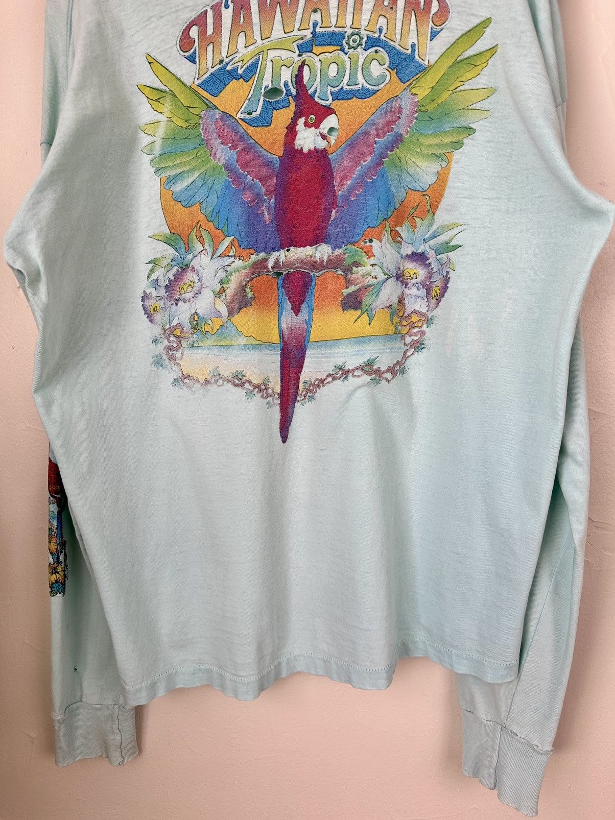 Vintage (XL) 80’s THRASHED TROPICAL VINTAGE Blue Long-sleeve Tee Size US XL / EU 56 / 4 - 18 Thumbnail