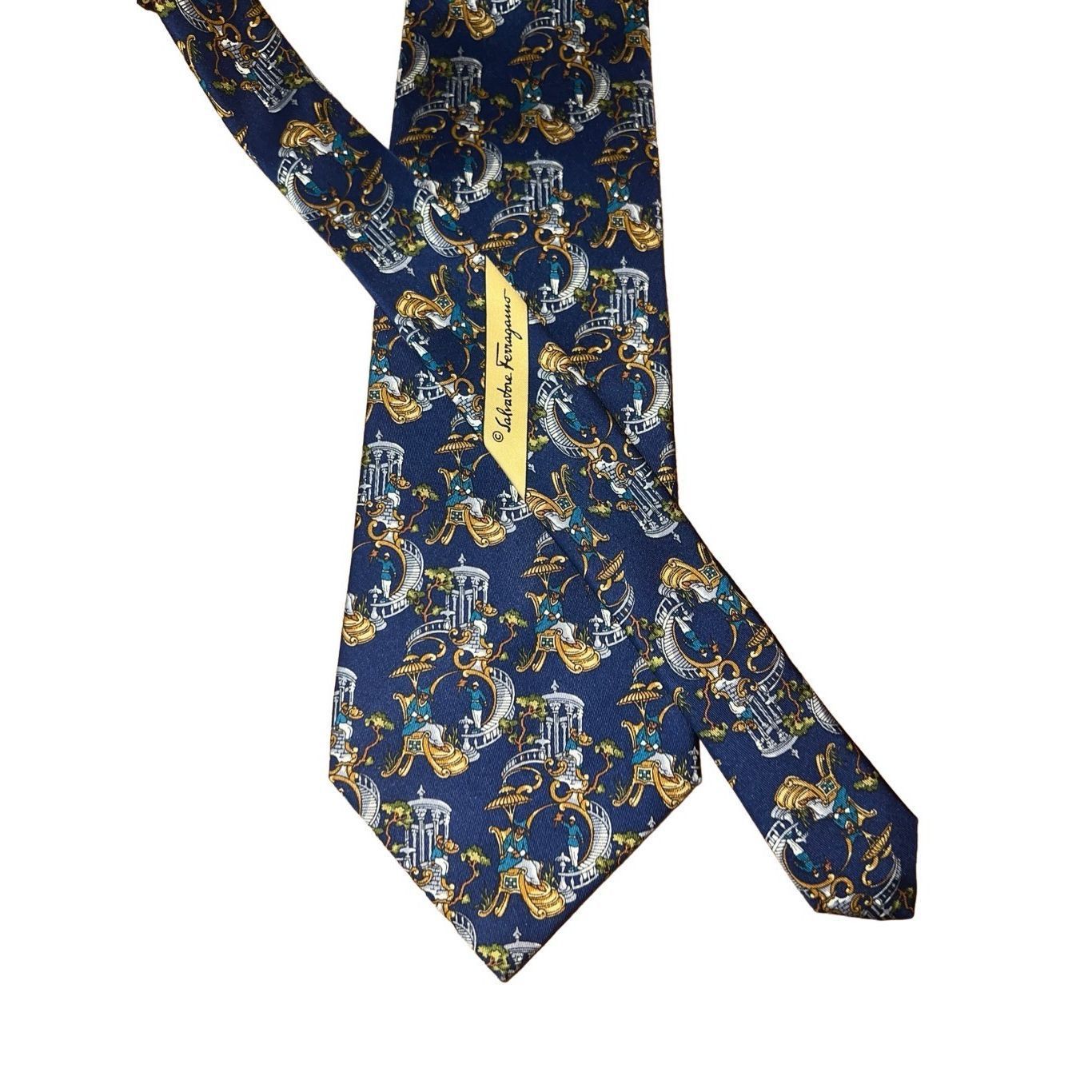 Salvatore Ferragamo Salvatore Ferragamo Navy Whimsical Painting Print Handmade T Size ONE SIZE - 1 Thumbnail