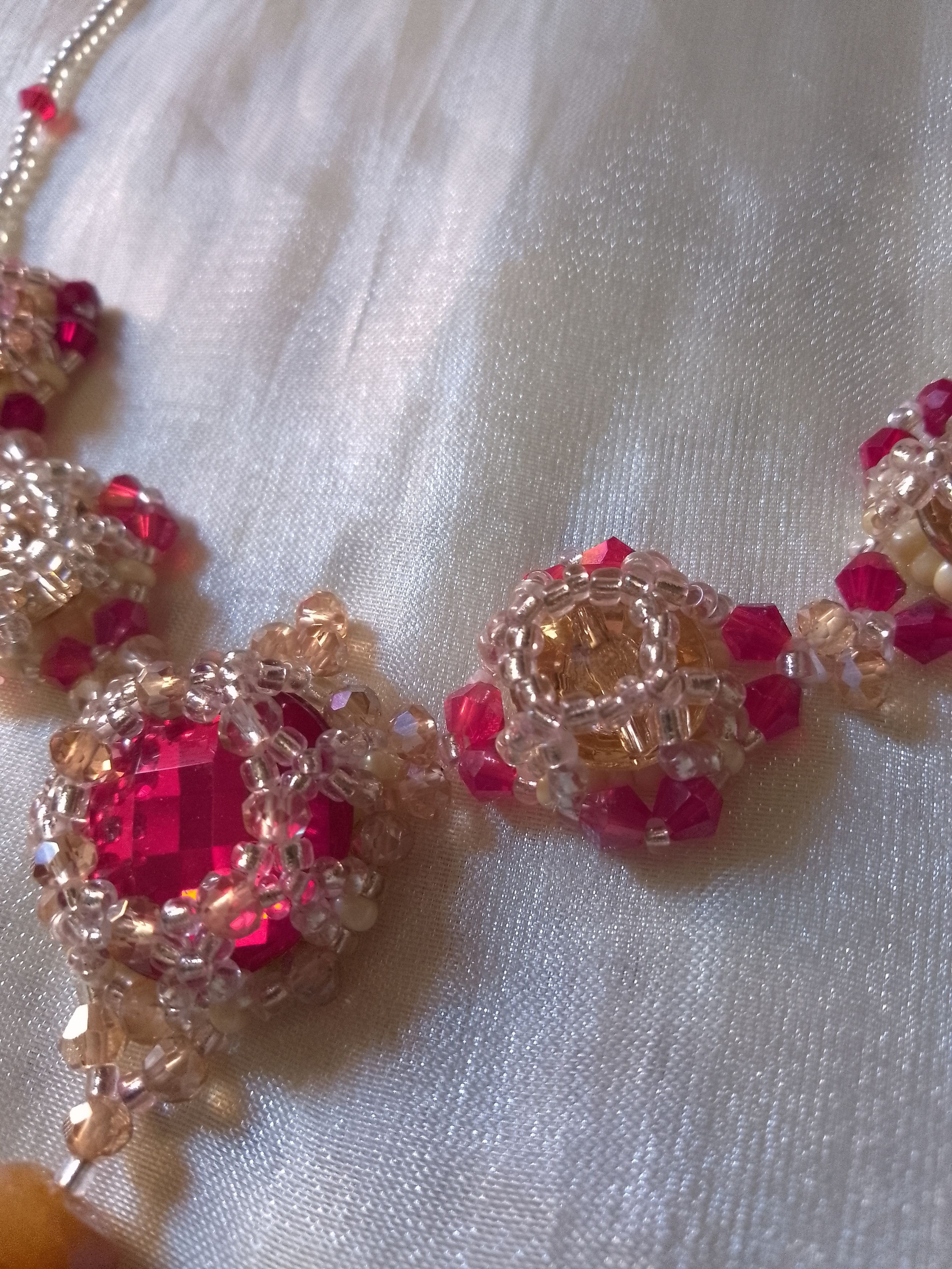 Handmade Necklace Zircons Red amber with naturale jade gemstone Size ONE SIZE - 9 Thumbnail