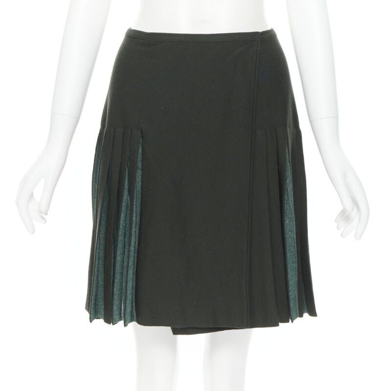Alaia vintage ALAIA dark green wool blend pleated hem wrap flared skirt FR40 M Size 28" / US 6 / IT 42 - 1 Thumbnail