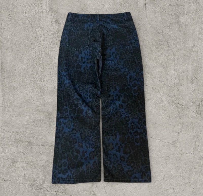 Japanese Brand Cool wide leg Japanese style jeans in leopard blue. Size L Size US 34 / EU 50 - 3 Thumbnail