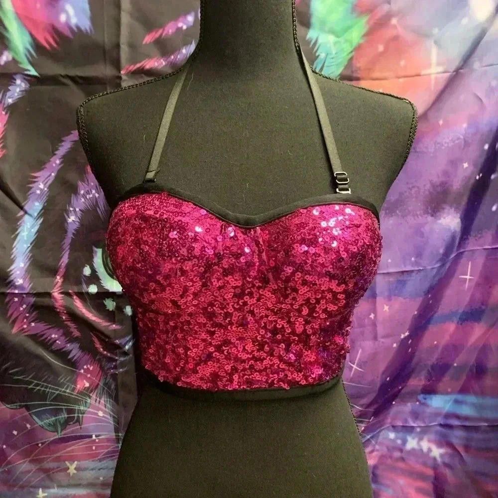 Designer Balera Sequin Bustier Top in Fuchsia Size S / US 4 / IT 40 - 1 Thumbnail