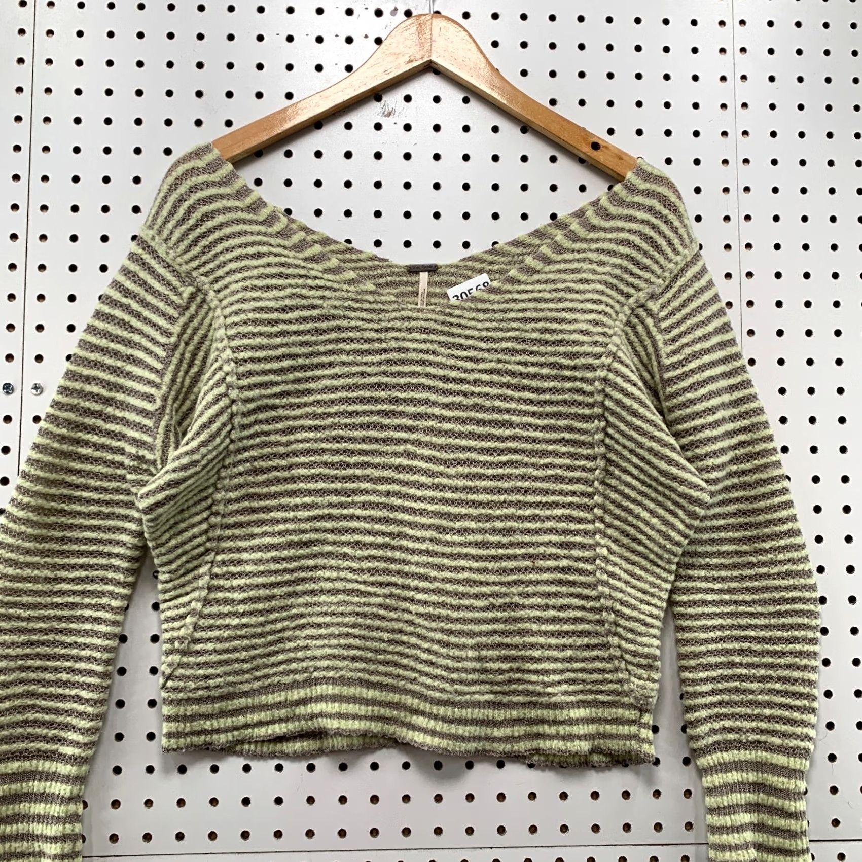 Free People Free People Striped Sweater Womens XS Wool Linen Blend V Neck Beige 21.5" width Size XS / US 0-2 / IT 36-38 - 5 Thumbnail