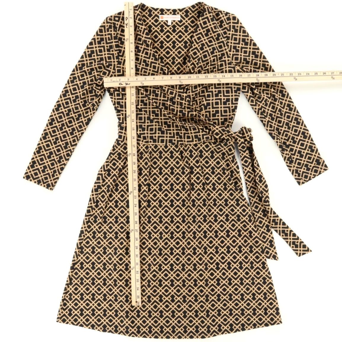 Farah Jude Connally Farrah Faux Wrap Geometric Long Sleeve Dress Black Women's S Size S / US 4 / IT 40 - 3 Thumbnail