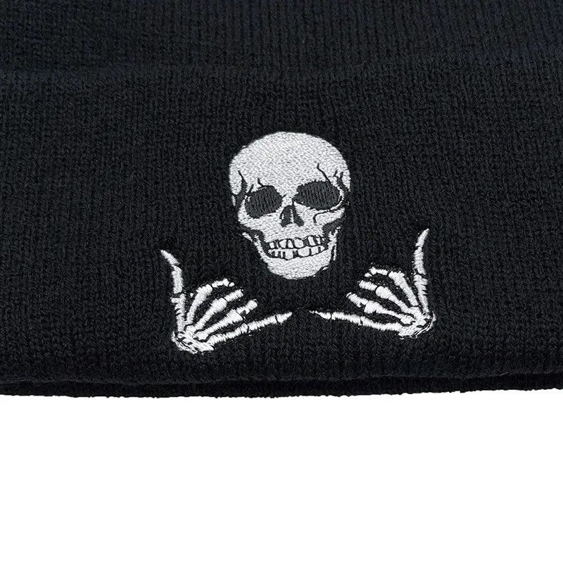 Other Winter Embroidery Skull Gestures Knit Beanies Hat Size ONE SIZE - 2 Thumbnail