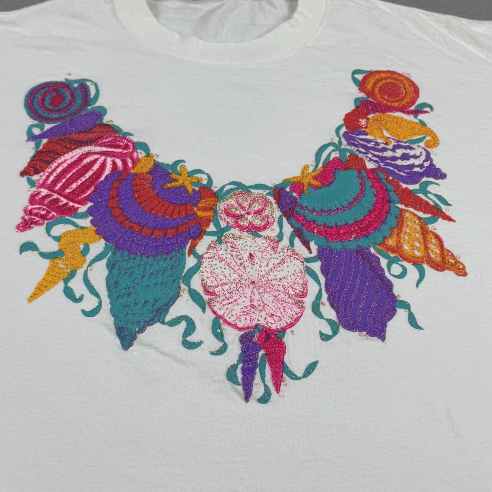 Panama Jack VINTAGE Panama Jack Shirt Mens XL White Seashell Glitter Graphic Made USA 90s Size US XL / EU 56 / 4 - 2 Thumbnail