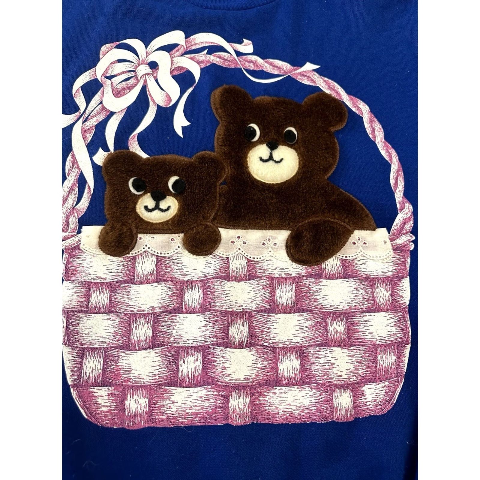 Vintage VINTAGE 90s Teddy Bear Sweatshirt Kittens Blue Textured Fuzzy Large Adult Crewneck Size L / US 10 / IT 46 - 2 Thumbnail