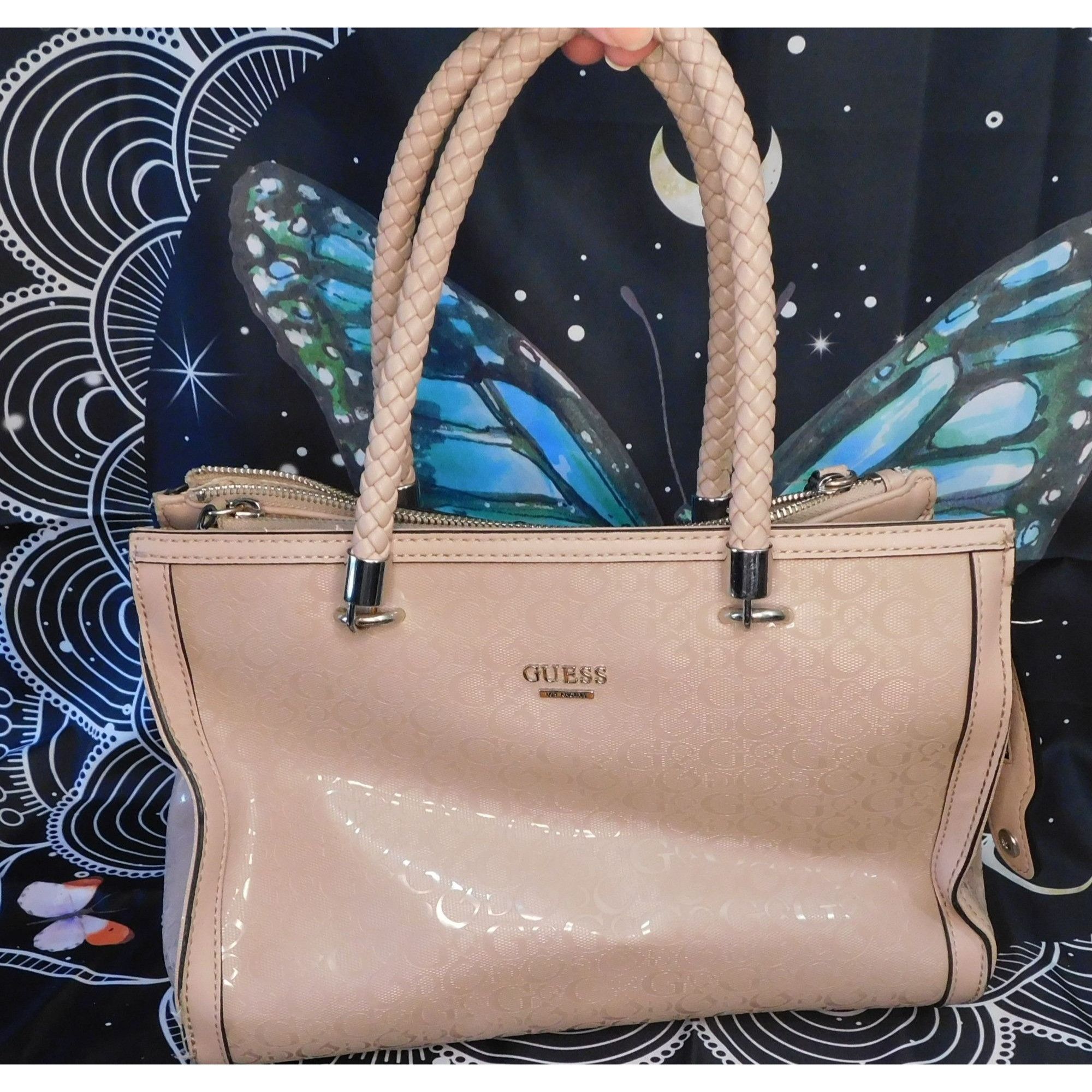 Guess Guess Pink Beige Monogram Handbag With Braided Handles Size ONE SIZE - 5 Thumbnail