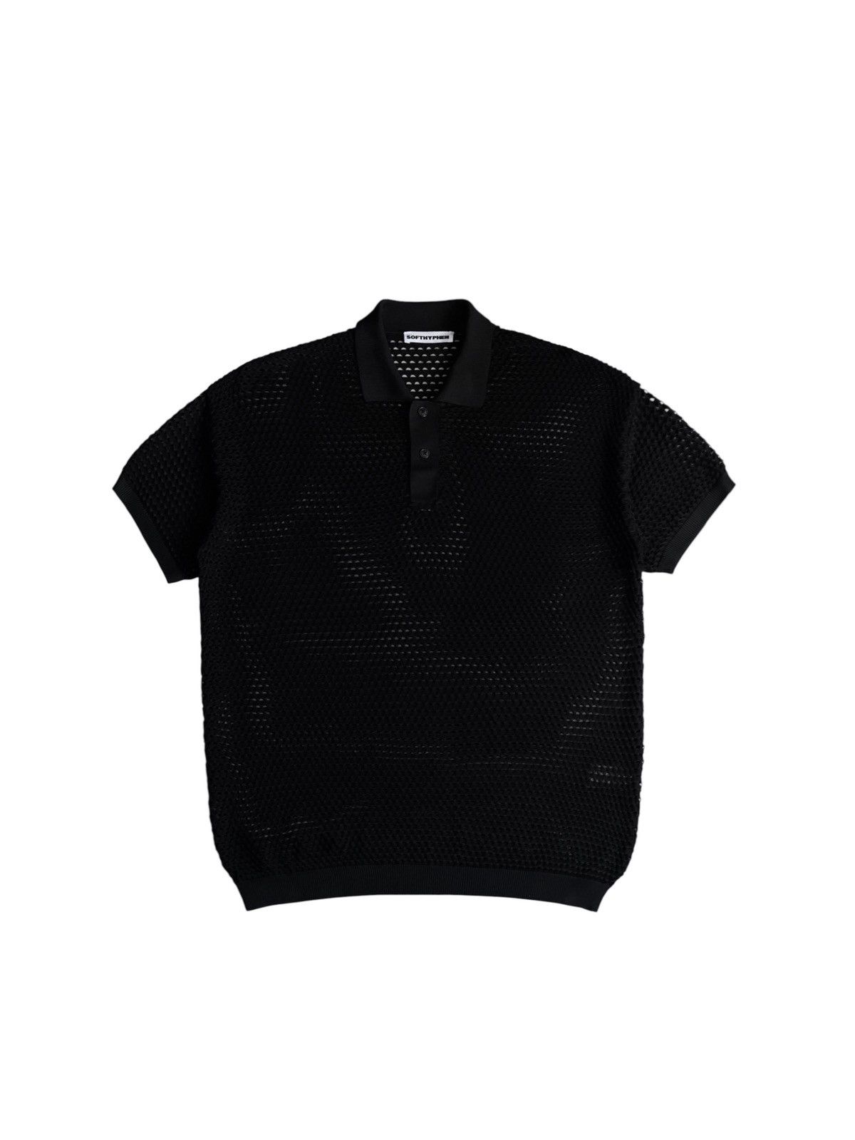 Japanese Brand Softhyphen crochet knitted ss polo shirt black knit knitwear Size US L / EU 52-54 / 3 - 1 Thumbnail