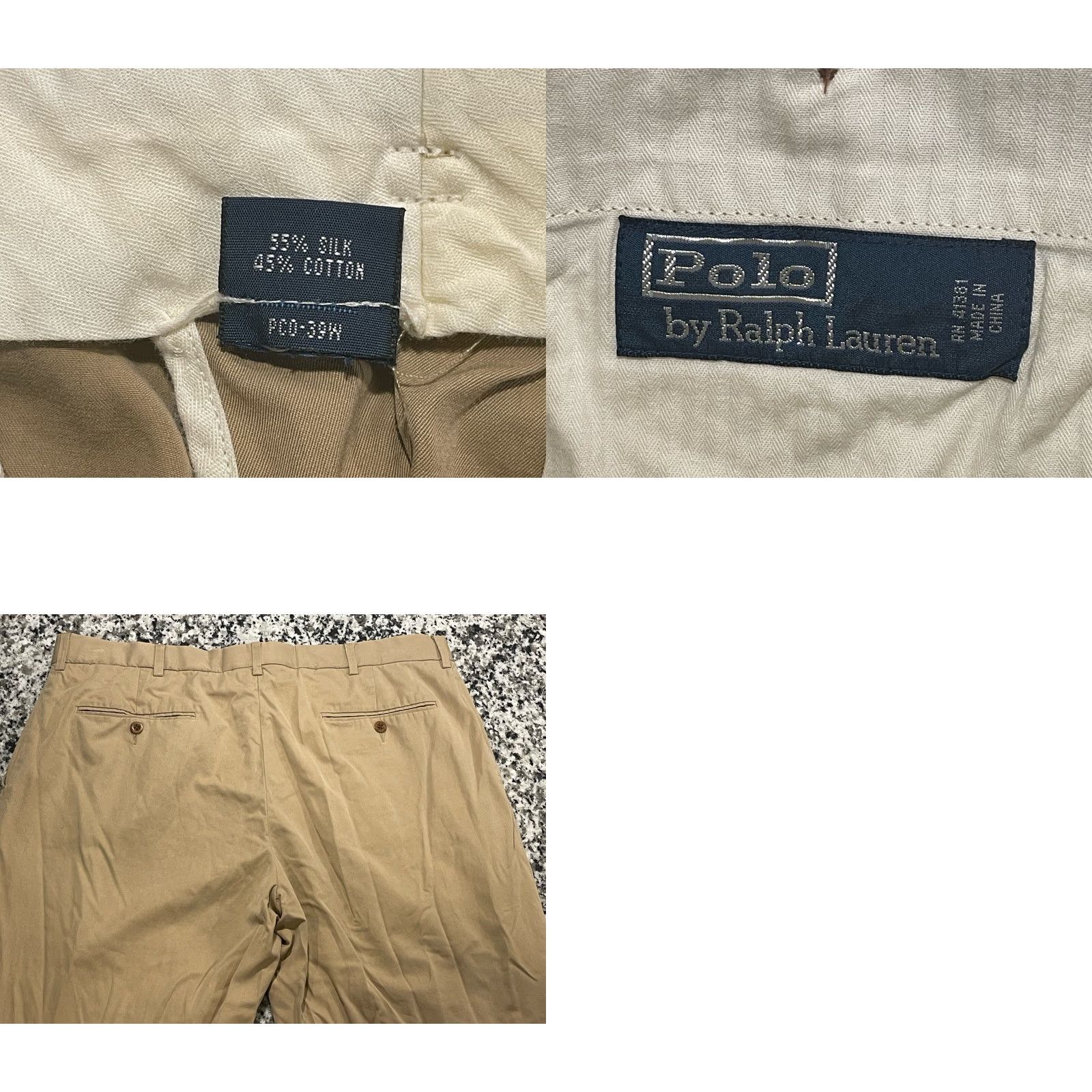 Polo Ralph Lauren VINTAGE Polo Ralph Lauren Pants Mens 36X33 Silk Blend Beige Flat Front Straight Leg Chino Trousers Size US M / EU 48-50 / 2 - 8 Thumbnail