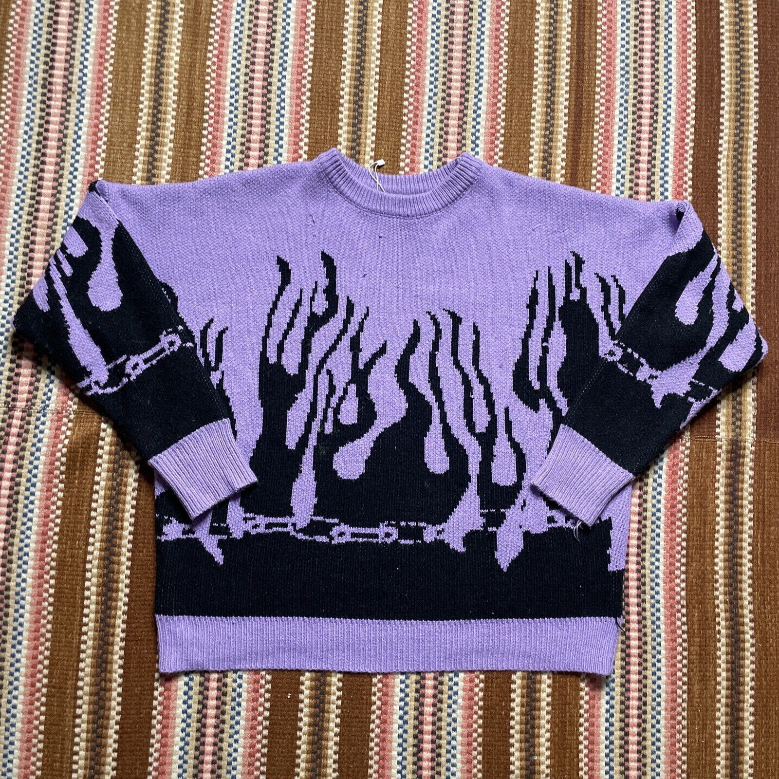 Vintage Laser Y2K Grunge Alt Punk Flame Knit Sweater Size US XL / EU 56 / 4 - 1 Thumbnail