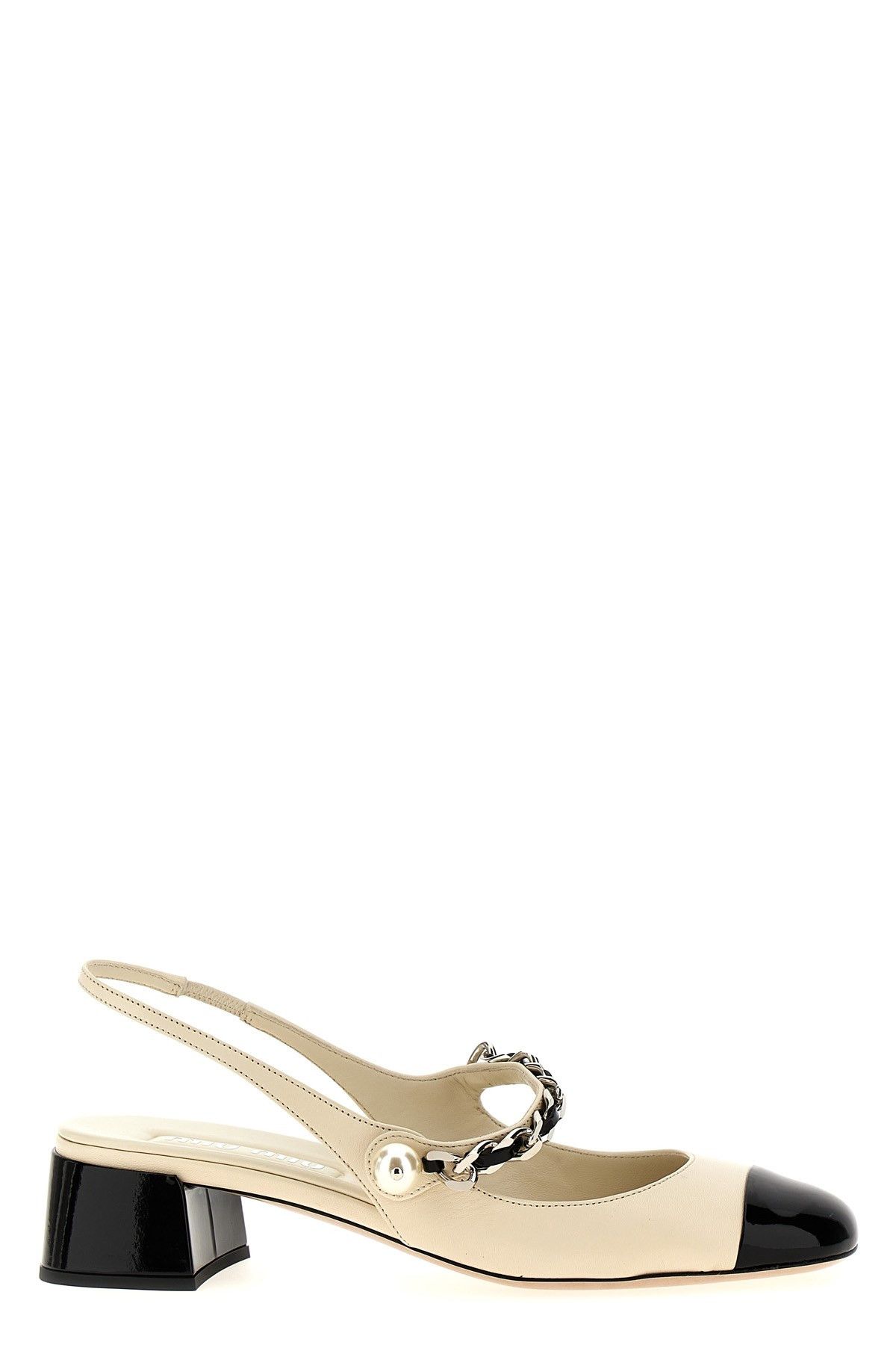 image of Miu Miu Patent Leather Pumps Shoes in White/Black, Women's (Size 10)