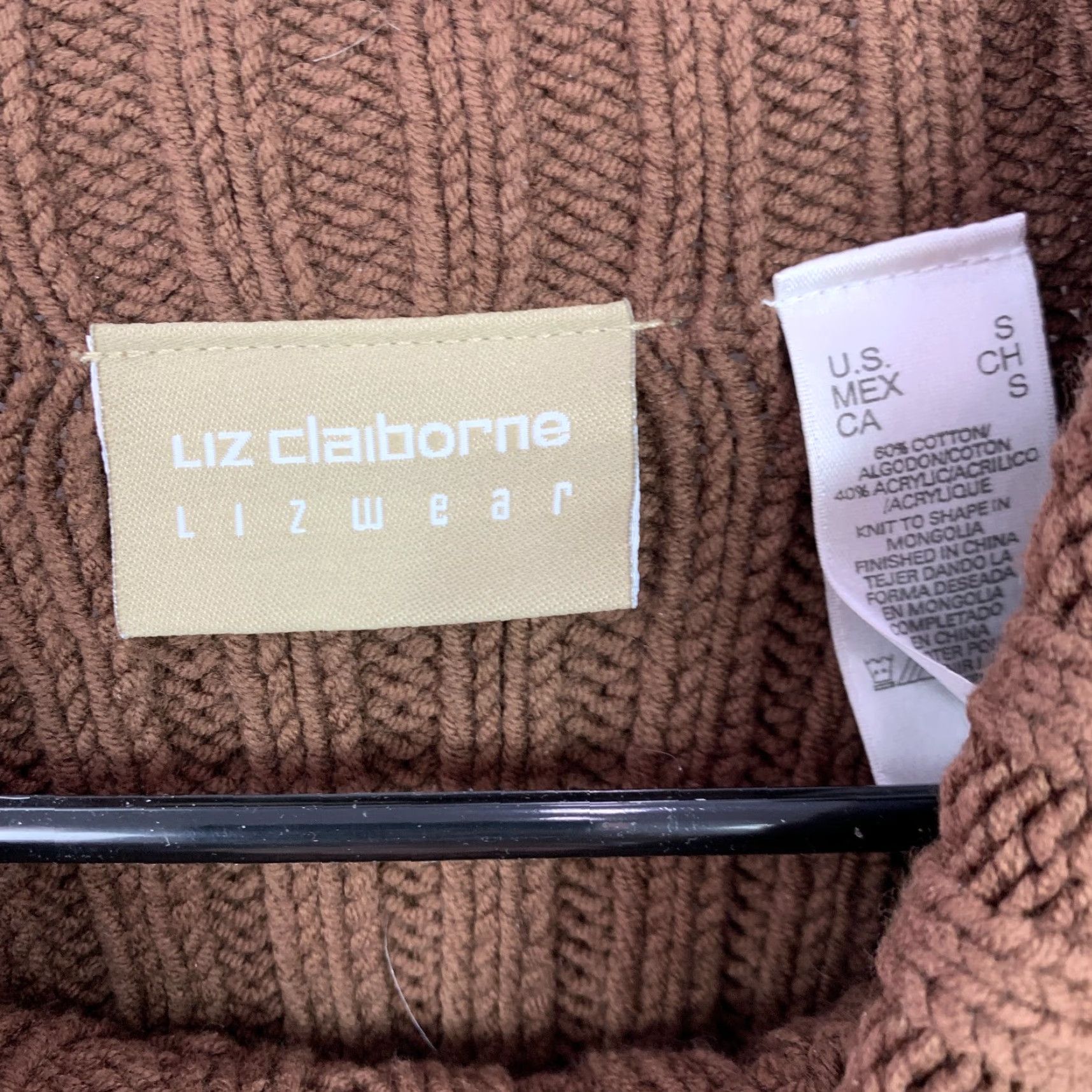 Liz Claiborne VINTAGE Liz Claiborne Lizwear Brown Chunky Knit Ribbed Turtleneck Sweater S Casual 1990s Mens Women Girls? Size S / US 4 / IT 40 - 3 Thumbnail