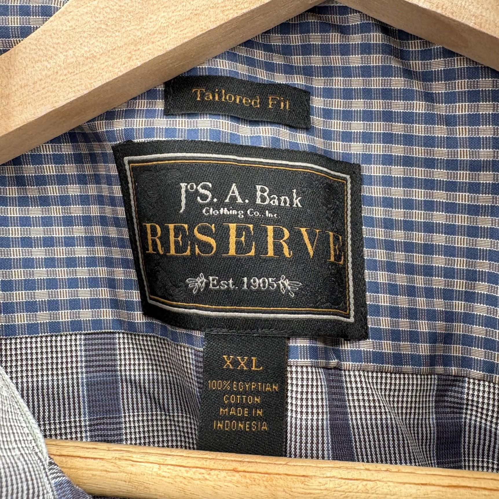 Jos. A. Bank Jos A Bank Reserve Dress Shirt Mens 2XL 38/39 Blue Plaid Egyptian Cotton NWT Size 48R - 4 Thumbnail