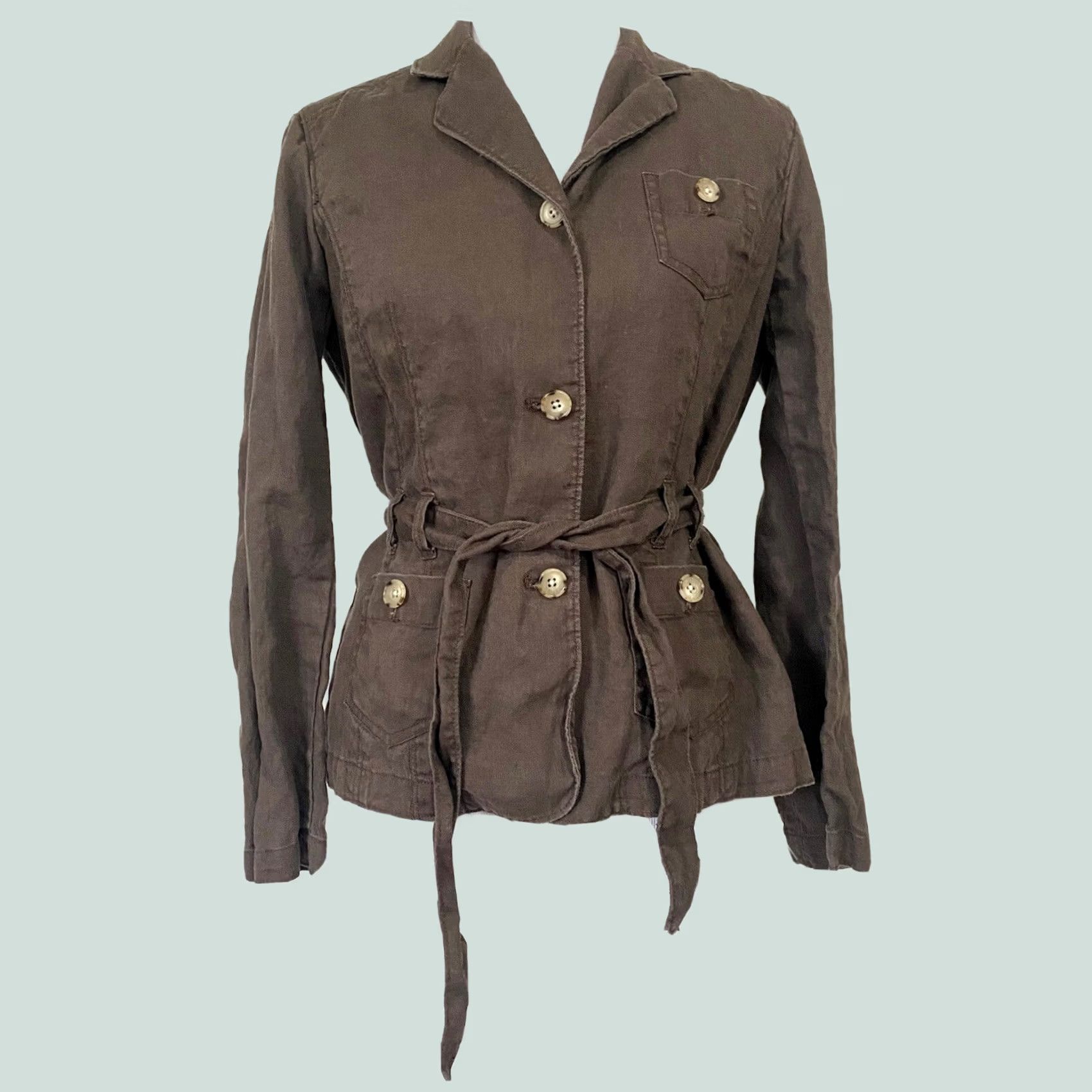 Eddie Bauer Eddie Bauer Women’s Linen Jacket Utility Belted Brown Button Front Sz Petite 10 Size L / US 10 / IT 46 - 1 Thumbnail