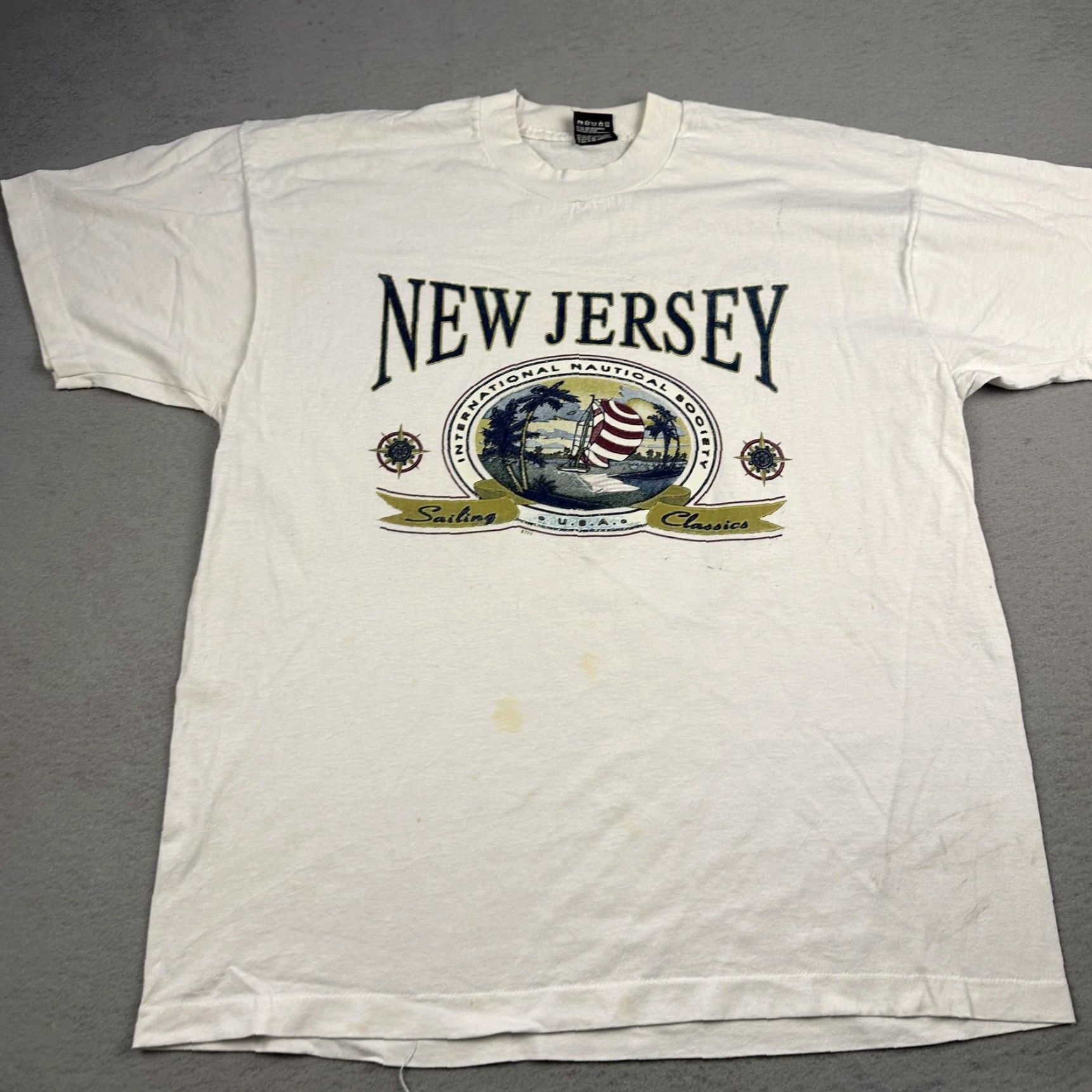 Fruit Of The Loom VINTAGE New Jersey Shirt Mens XL White Sailing Nautical Tourist Graphic 90s Size US XL / EU 56 / 4 - 3 Thumbnail
