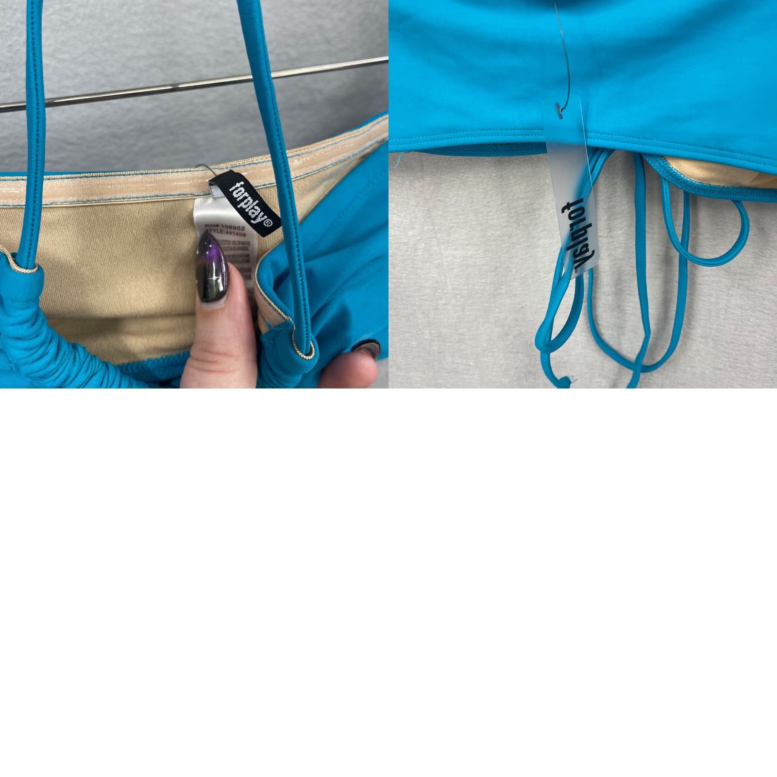 Vintage Forplay Bikini Top Women L Halter Blue Teal Adjustable Strappy 2-4 2pc Swimsuit Top boho Y2K Patriotic Beach Mens Womens Size L / US 10 / IT 46 - 8 Thumbnail
