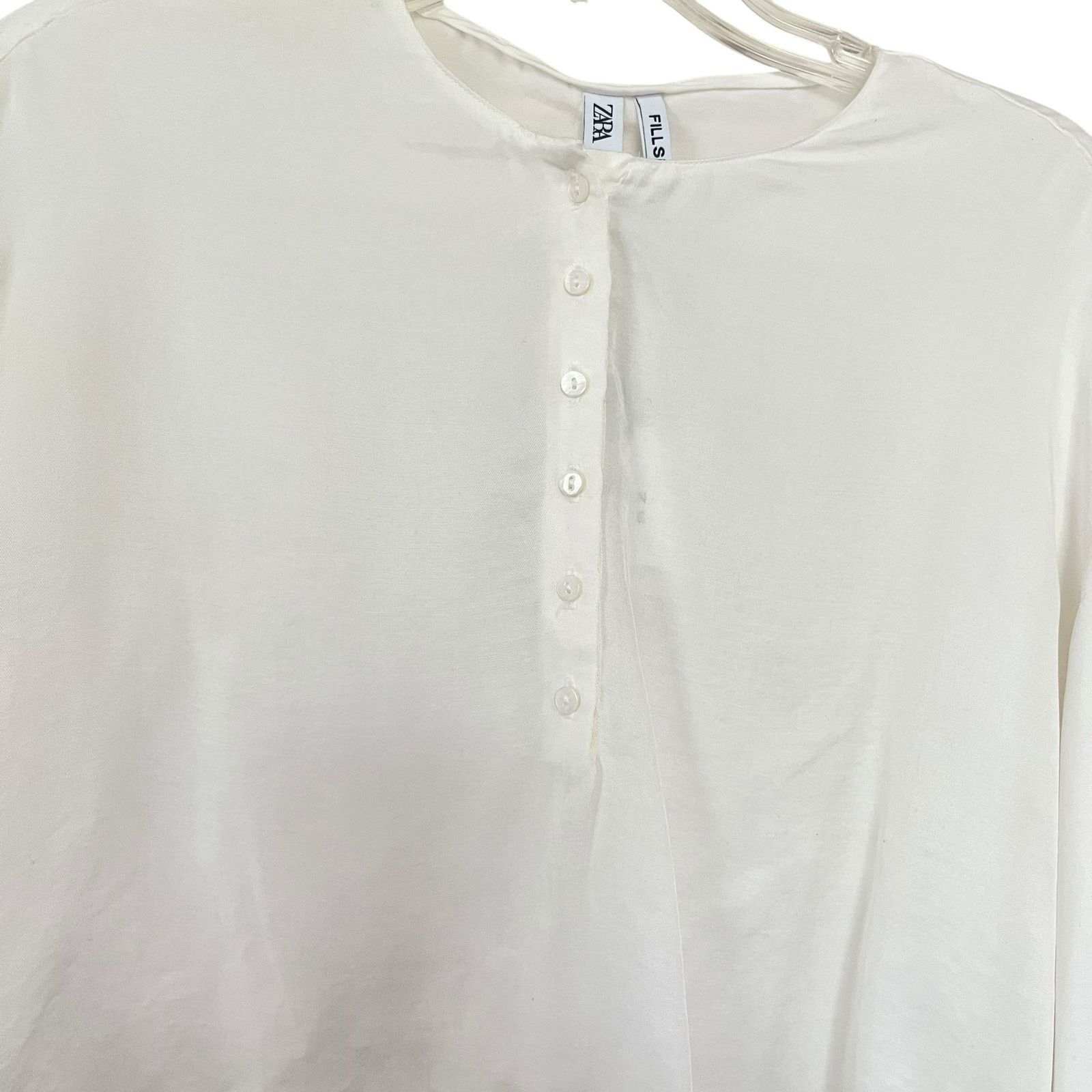 Zara Zara Ecru Boxy Cropped Henley Button Wide Long Sleeve Blouse Size M / US 6-8 / IT 42-44 - 2 Thumbnail