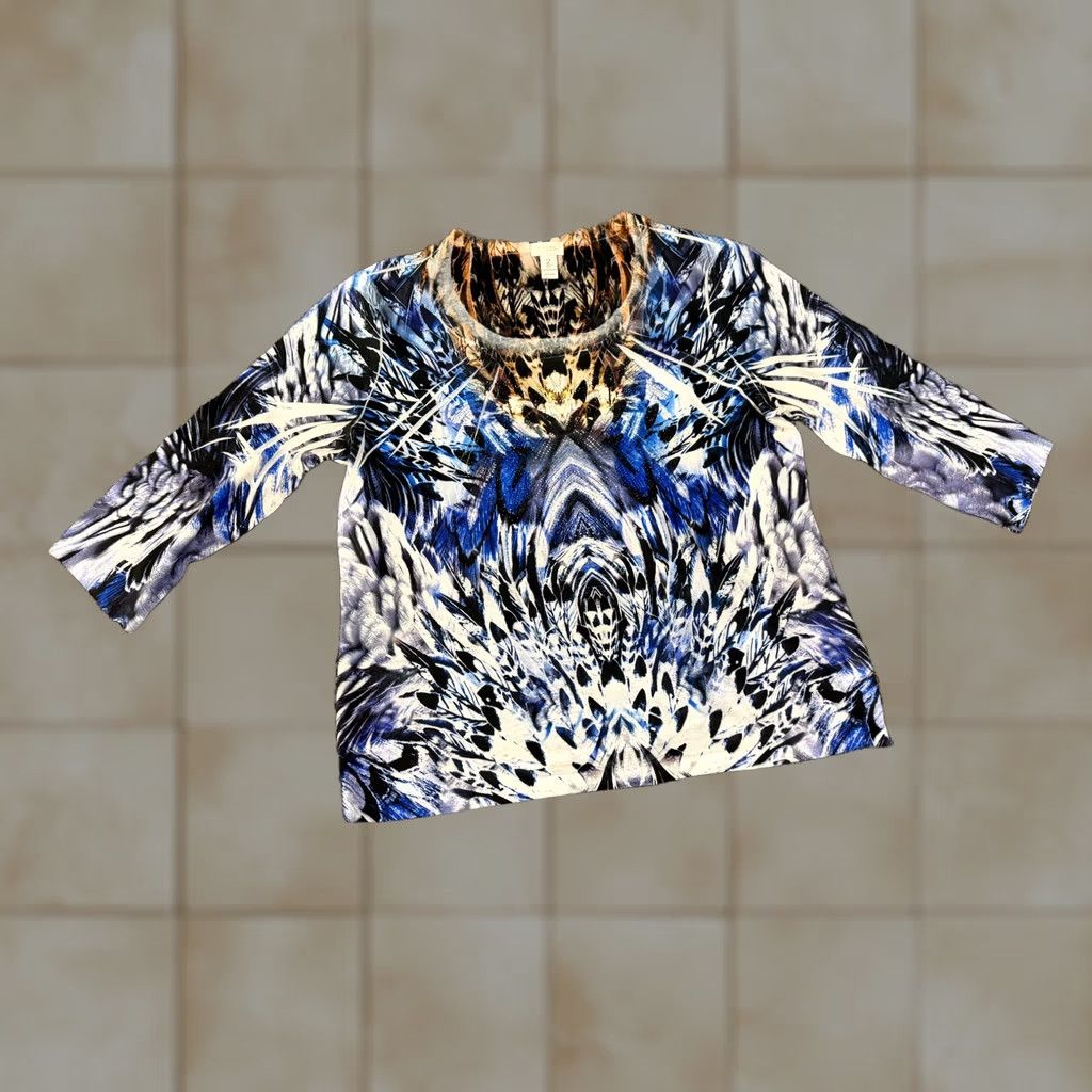Vintage Chicos Blouse Womens 2 Blue Abstract Long Sleeve Lightweight Stretch Shirt Size XS / US 0-2 / IT 36-38 - 1 Thumbnail