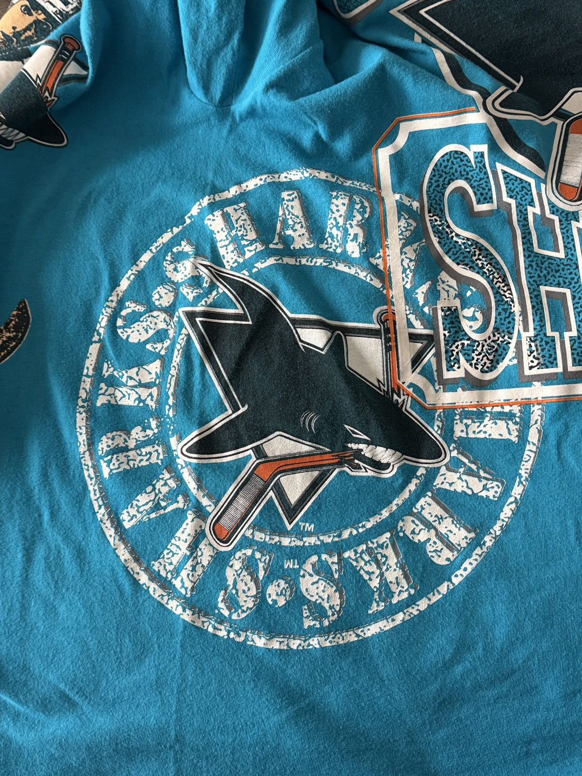 Vintage Vintage 90s San Jose Sharks AOP T-Shirt 1992 NHL Graphic Size US L / EU 52-54 / 3 - 3 Thumbnail