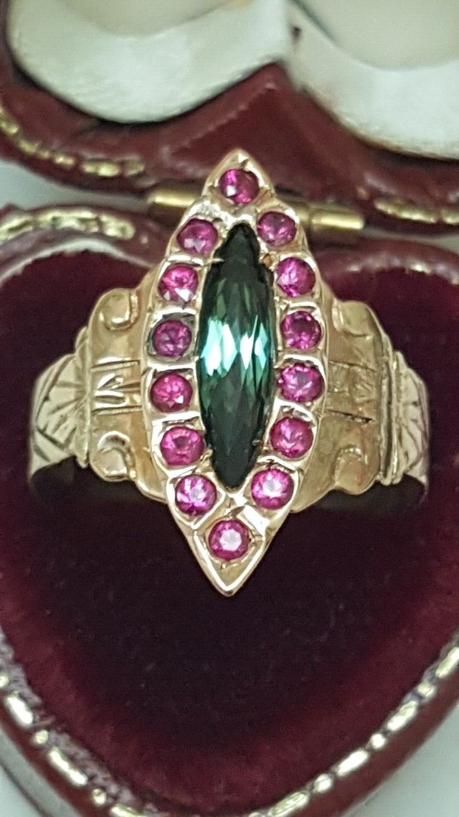 Other Antique 14k Gold Ring: Rubies & Green Tourmaline 1860's Size ONE SIZE - 1 Thumbnail