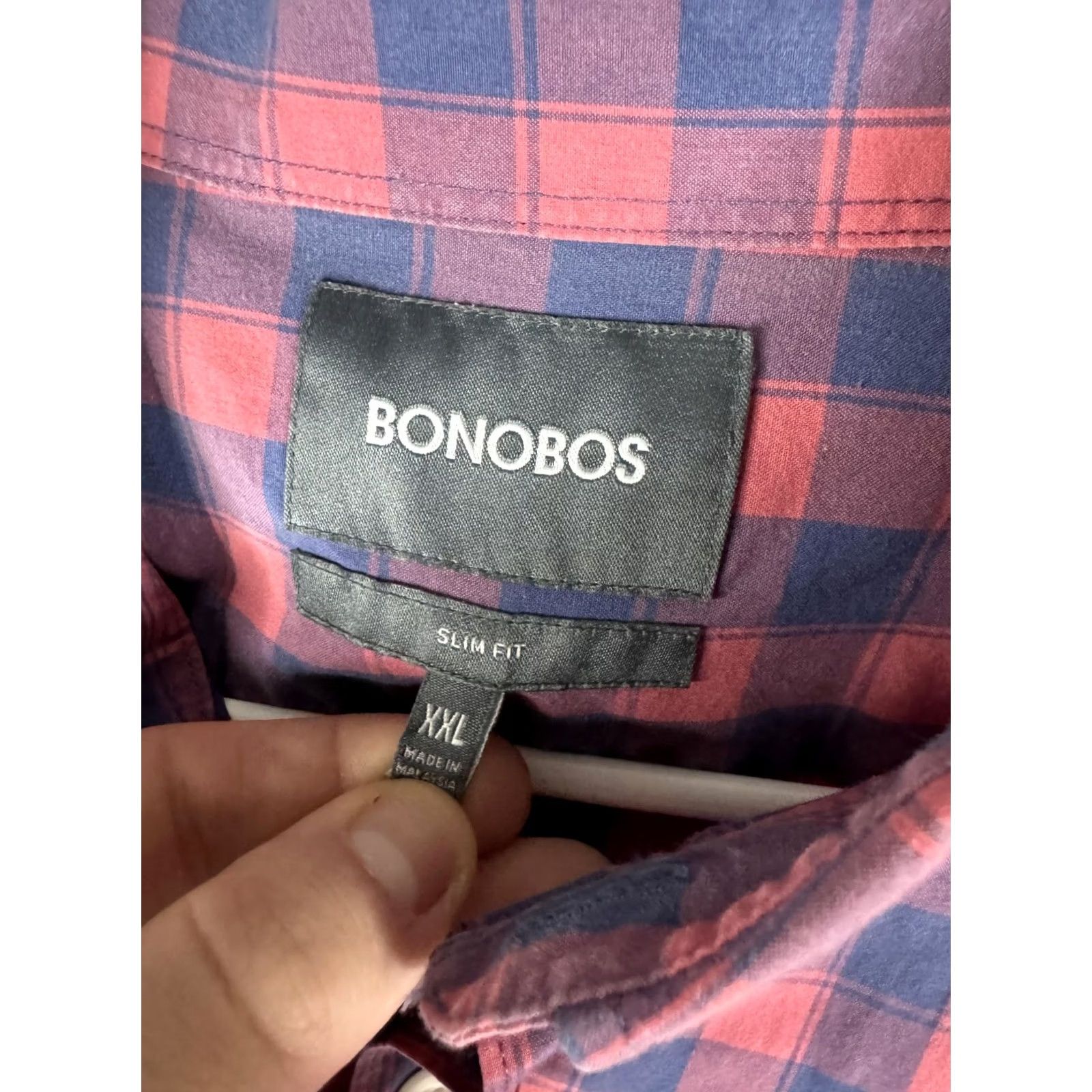Bonobos Bonobos Shirt Mens 2XL Red Blue Plaid Slim Fit Button Front Long Sleeve Size US XXL / EU 58 / 5 - 6 Thumbnail