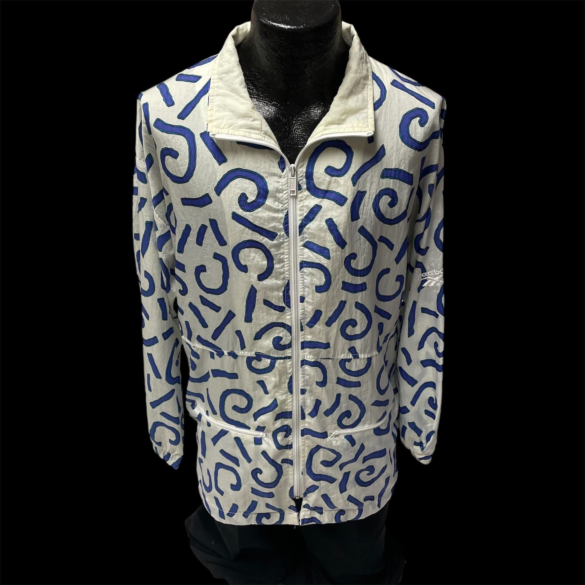 Reebok Vtg REEBOK White PURPLE Abstract NYLON Windbreaker Size L / US 10 / IT 46 - 2 Thumbnail
