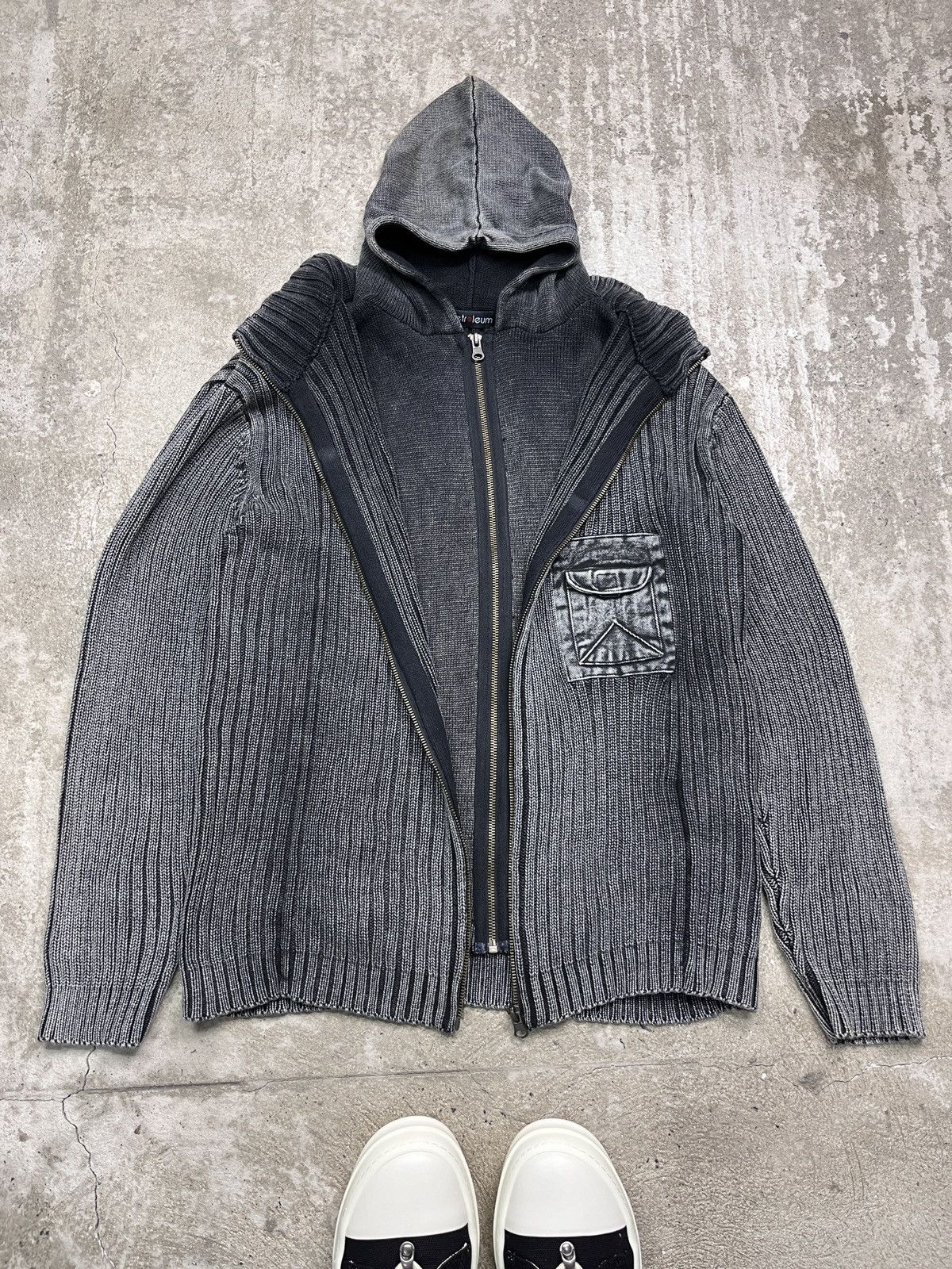 Vintage AVANTGARDE HOODED ZIP KNITTED SWEATER WITH POCKETS - 1358 Size US M / EU 48-50 / 2 - 3 Thumbnail