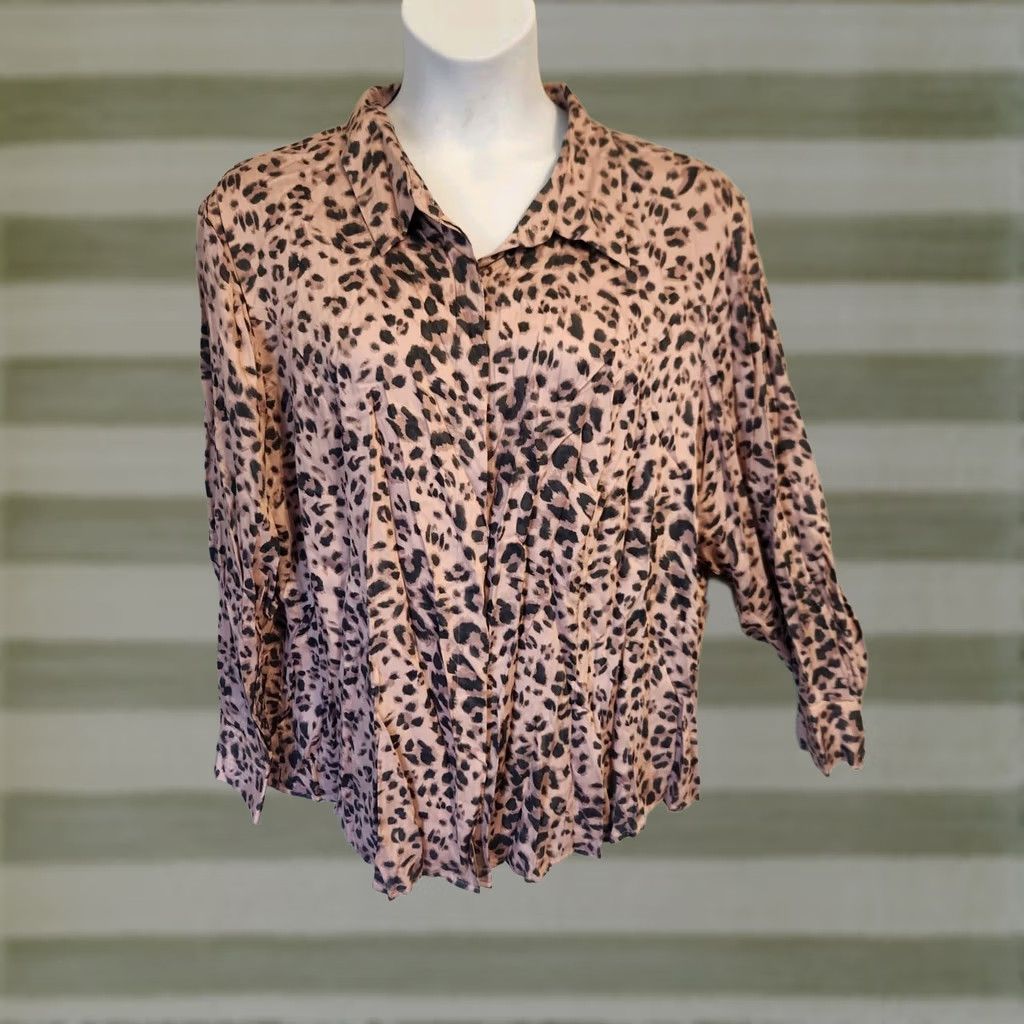 Liz Claiborne Liz Claiborne Woman Pink Leopard Print Long Sleeve Top Shirt 3X Size XXL / US 16-18 / IT 52-54 - 1 Thumbnail