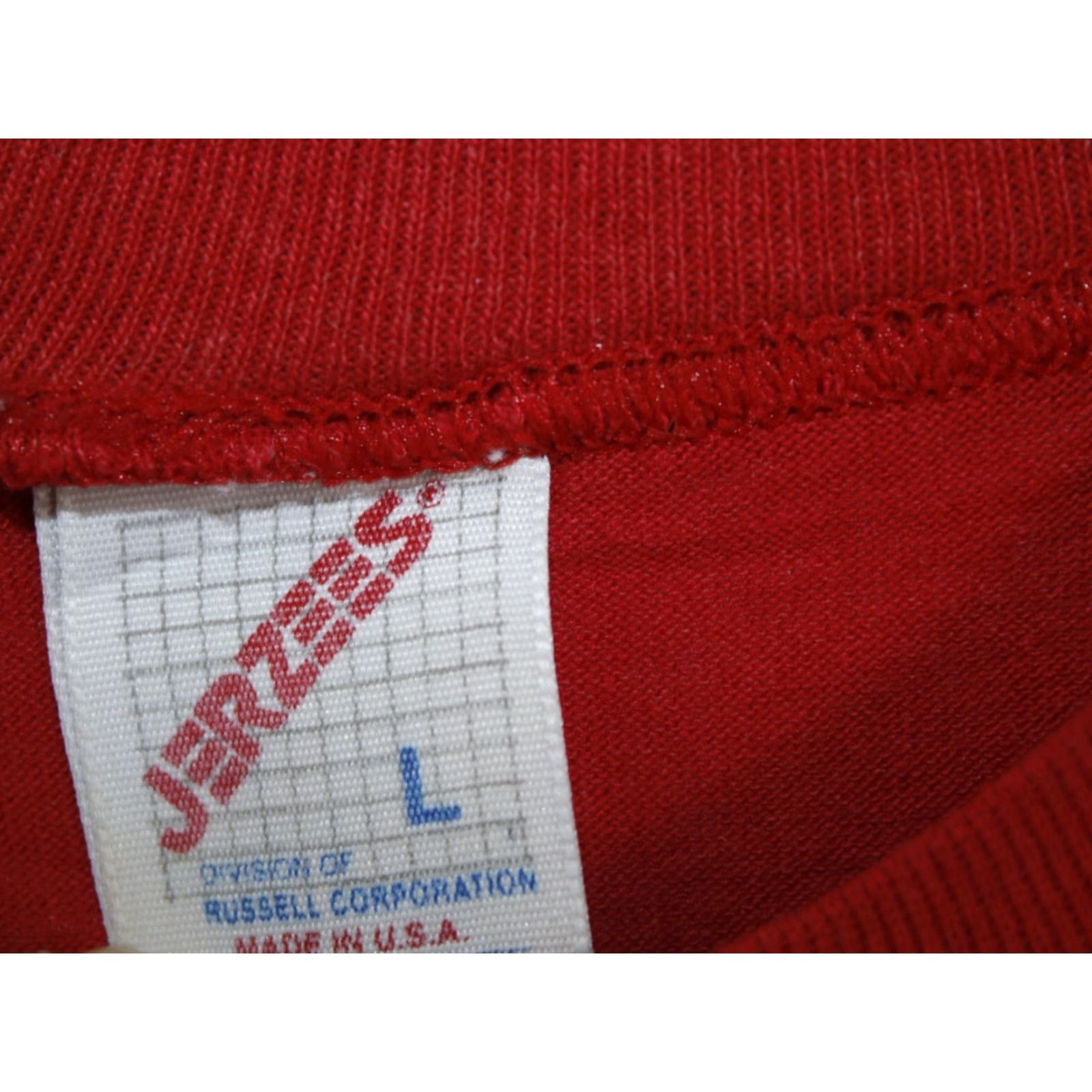 Jerzees VINTAGE Jerzees Mens T-Shirt Shirt Adult Large Red 1990s Feigleys Short Sleeve Crew Neck Pullover Graphic Tee Mens Size US L / EU 52-54 / 3 - 5 Thumbnail