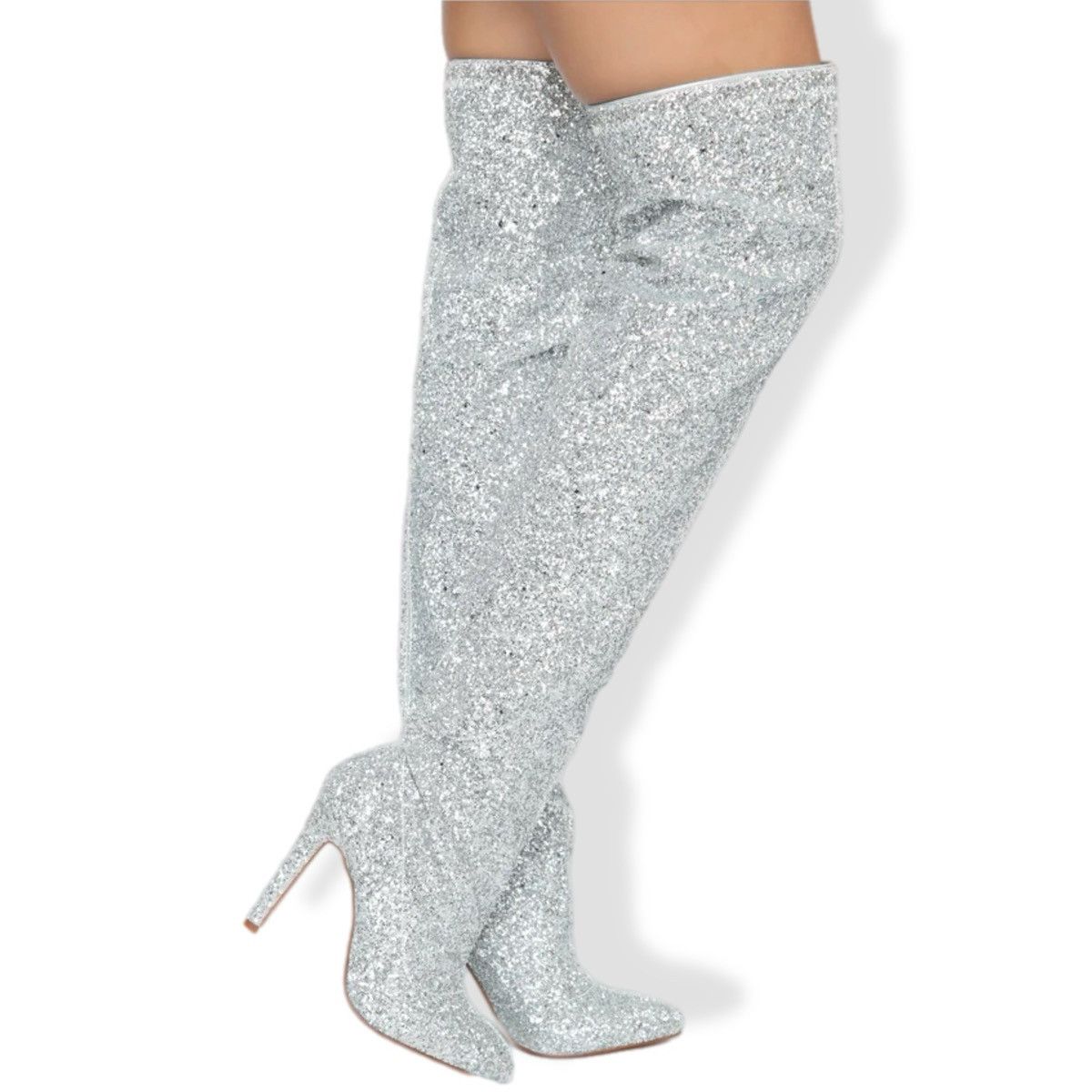 Other Silver Thigh High Pointed Toe Stiletto Heel Boot Women’s 6.5 Size US 6.5 / IT 36.5 - 1 Thumbnail